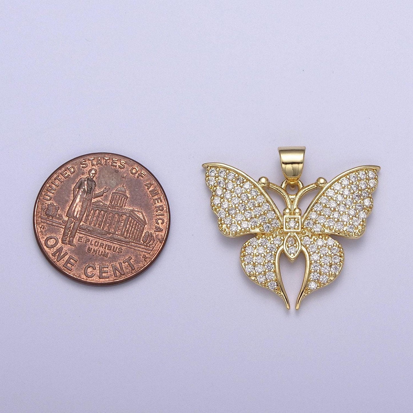 Micro pave cz butterfly charm gold cubic zirconia monarch pendant in 14k gold filled h-485