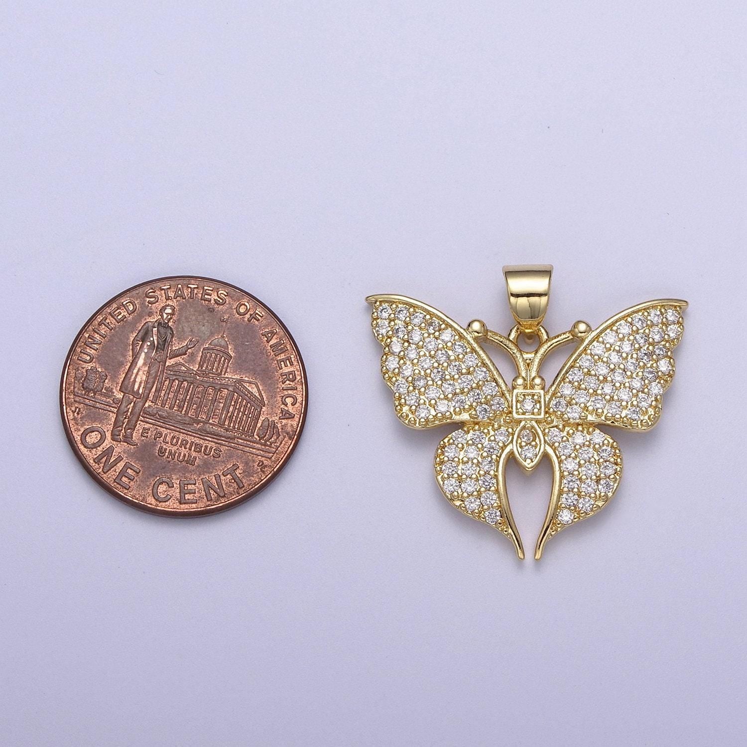Micro pave cz butterfly charm gold cubic zirconia monarch pendant in 14k gold filled h-485