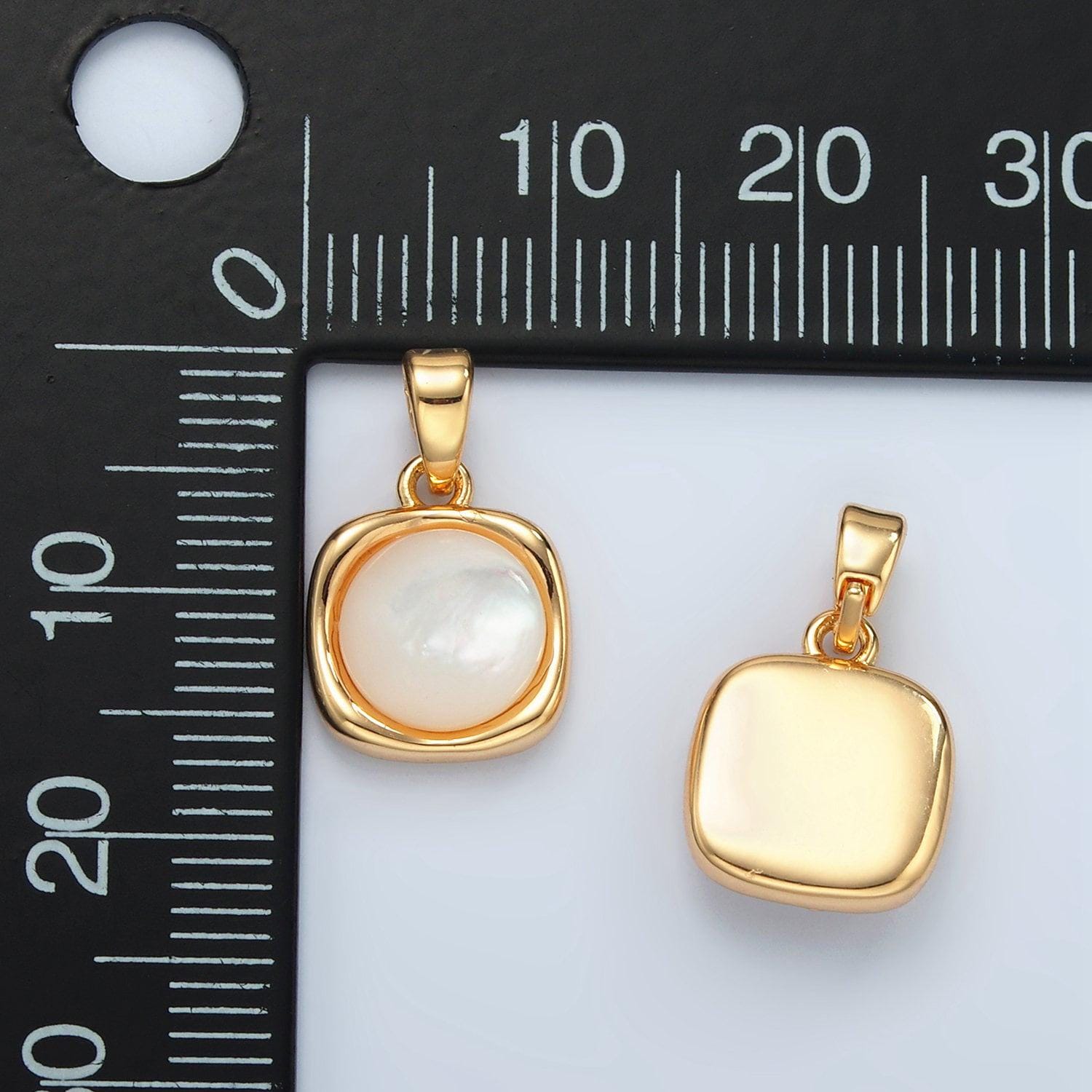 24k gold filled shell pearl square charm geometric pendant for necklace bracelet earring charm | h472