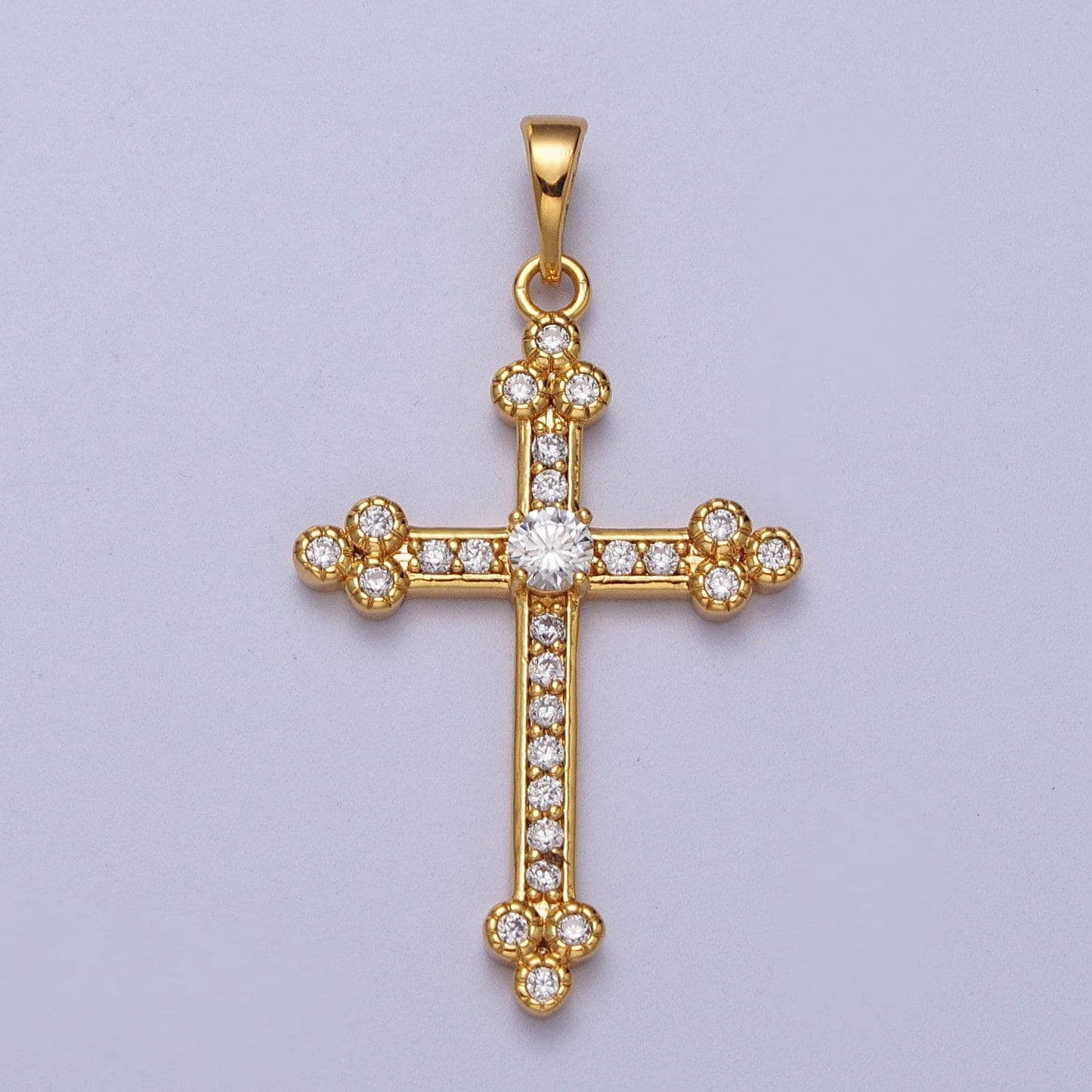 24k gold filled micro pave cz cross charm for reliious jewelry making cubic cross pendant for earring, necklace, and bracelet h-456