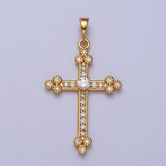 24k gold filled micro pave cz cross charm for reliious jewelry making cubic cross pendant for earring, necklace, and bracelet h-456
