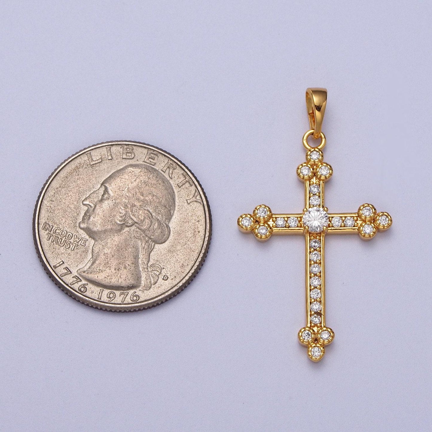 24k gold filled micro pave cz cross charm for reliious jewelry making cubic cross pendant for earring, necklace, and bracelet h-456
