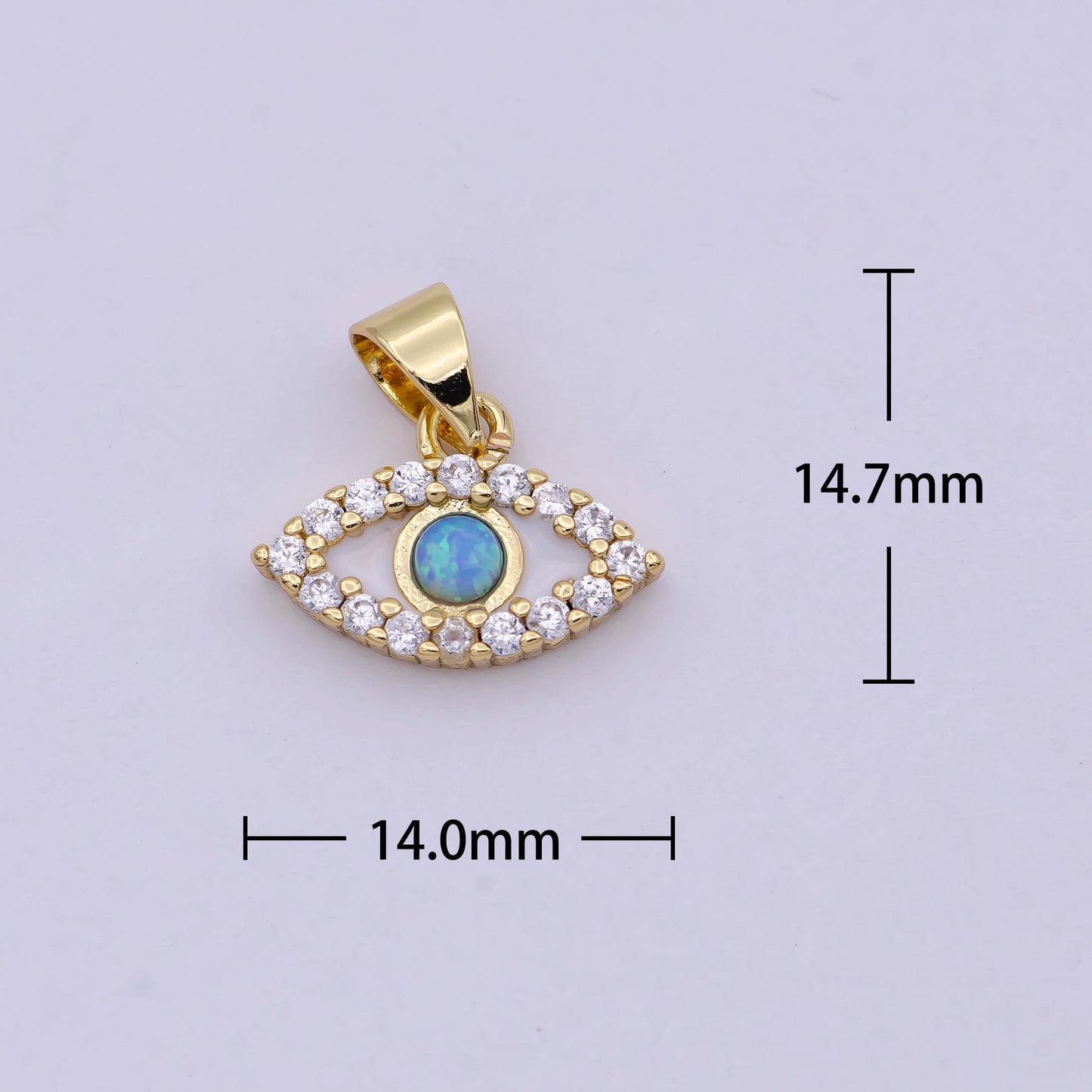 Evil eye micro pave blue opal charm - evil eye cubic zirconia wholesale pendant fashion jewelry supply necklace bracelet earring h-444