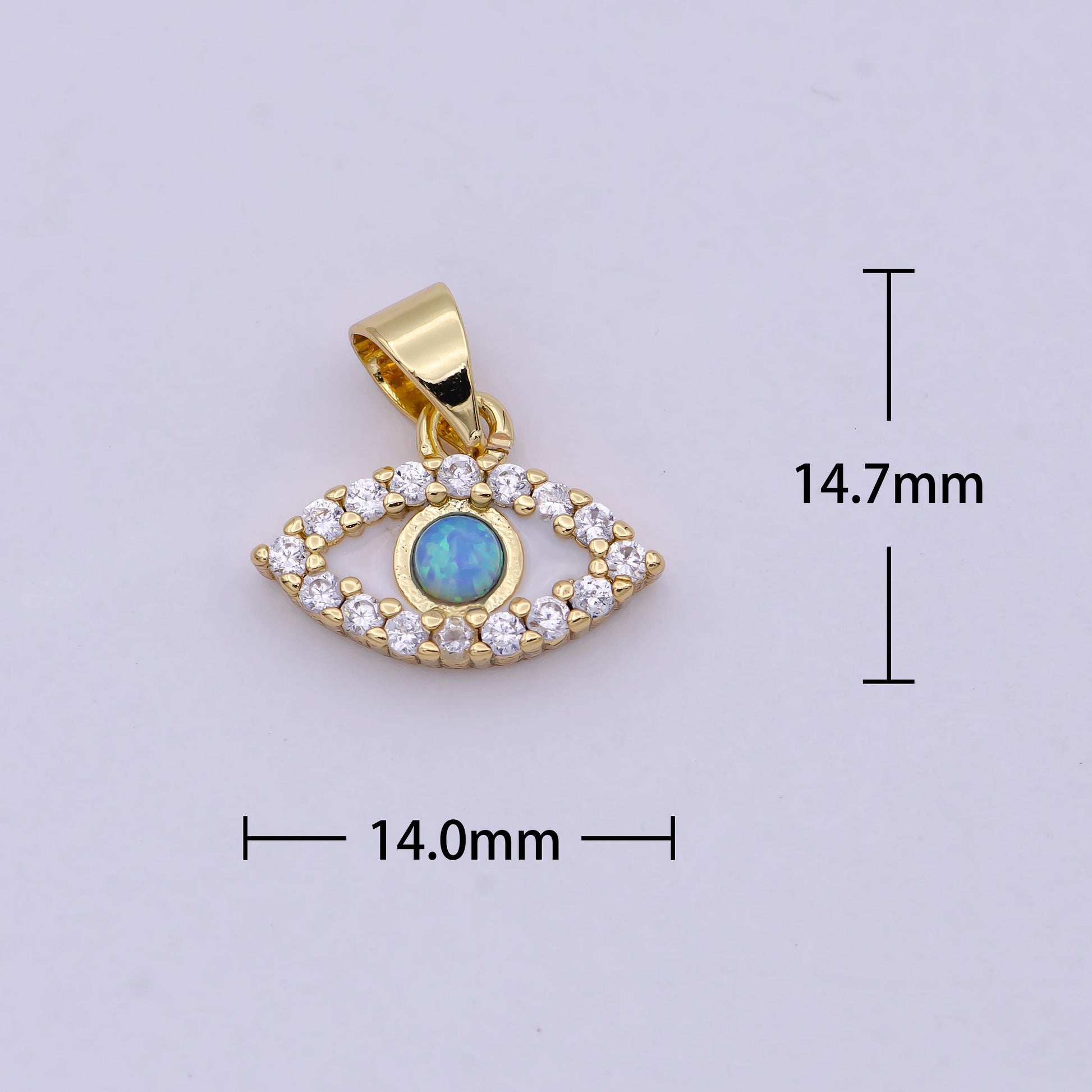 Evil eye micro pave blue opal charm - evil eye cubic zirconia wholesale pendant fashion jewelry supply necklace bracelet earring h-444