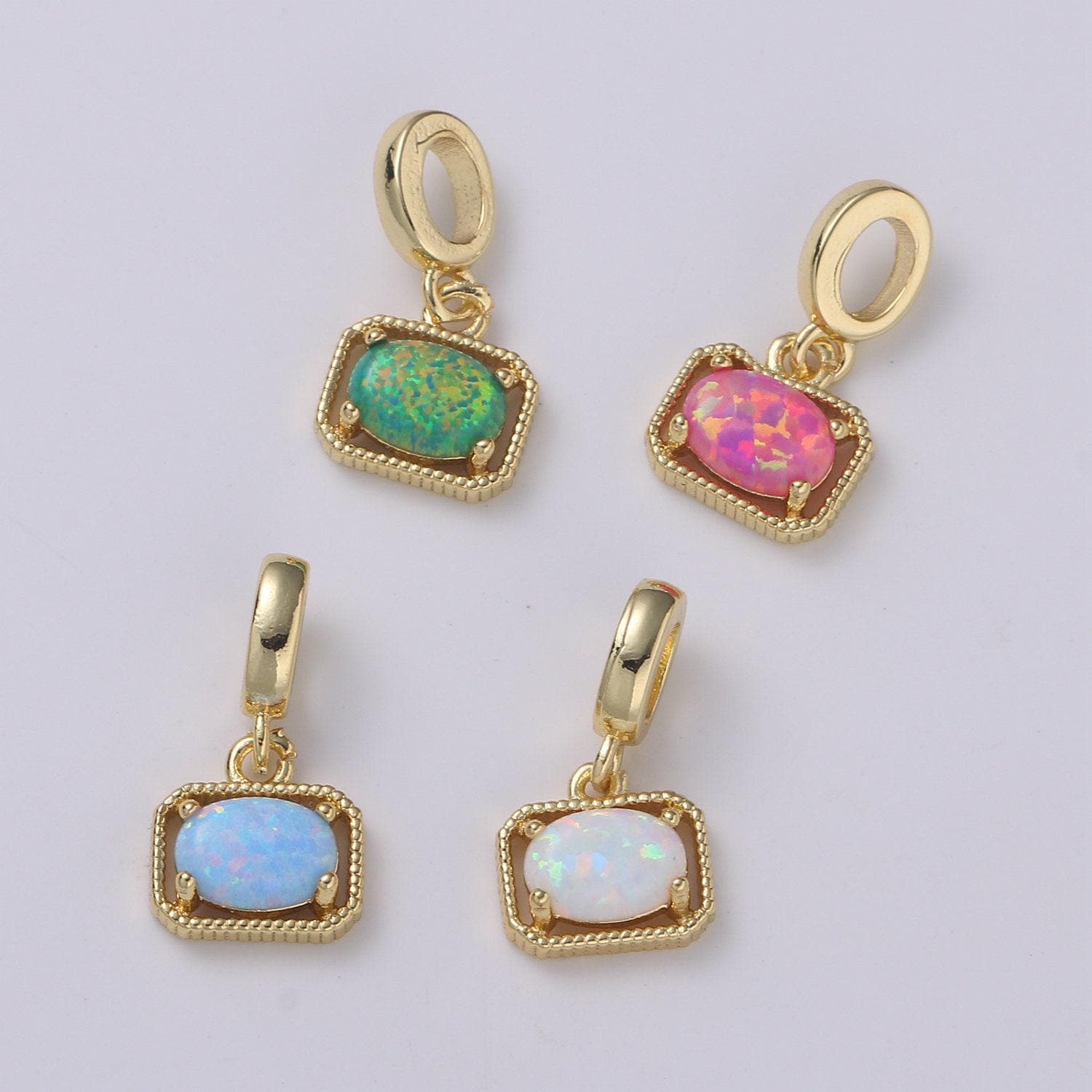 Mini octagon opal charm, dainty gold charm dainty charm bracelet earring necklace supplies, jewelry making, pdgf 2179