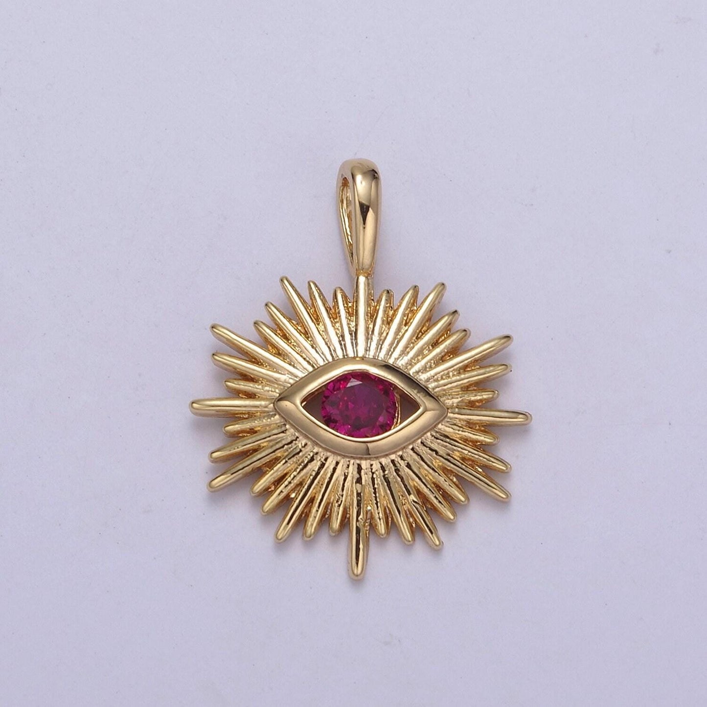 Evil eye pink cz charm - evil eye cubic zirconia green stone amulet greek eye boho wholesale charms h-421 / h-422