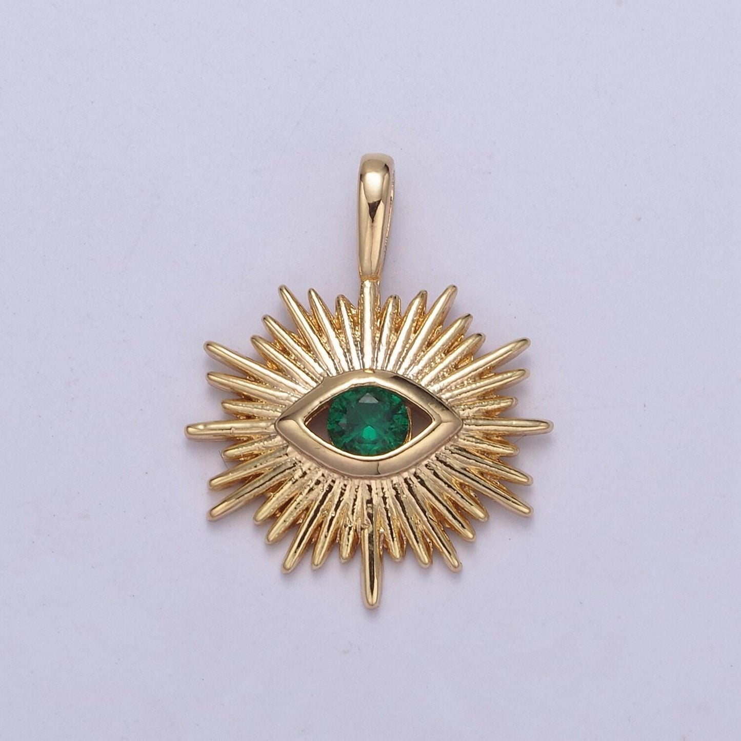 Evil eye pink cz charm - evil eye cubic zirconia green stone amulet greek eye boho wholesale charms h-421 / h-422