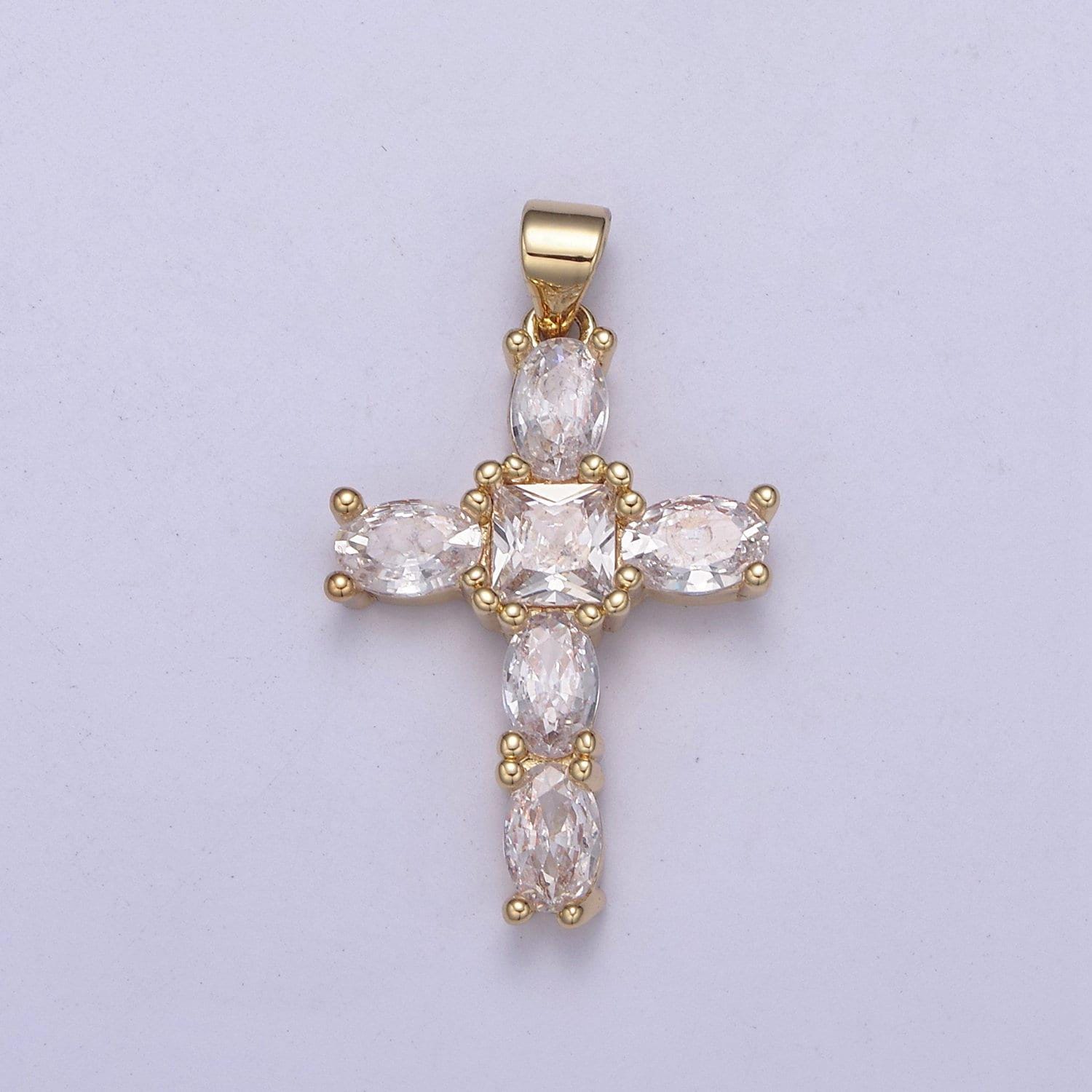 Dainty cubic cross 14k gold filled cross charm religious pendants clear cubic zirconia h-400