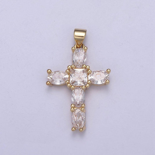 Dainty cubic cross 14k gold filled cross charm religious pendants clear cubic zirconia h-400