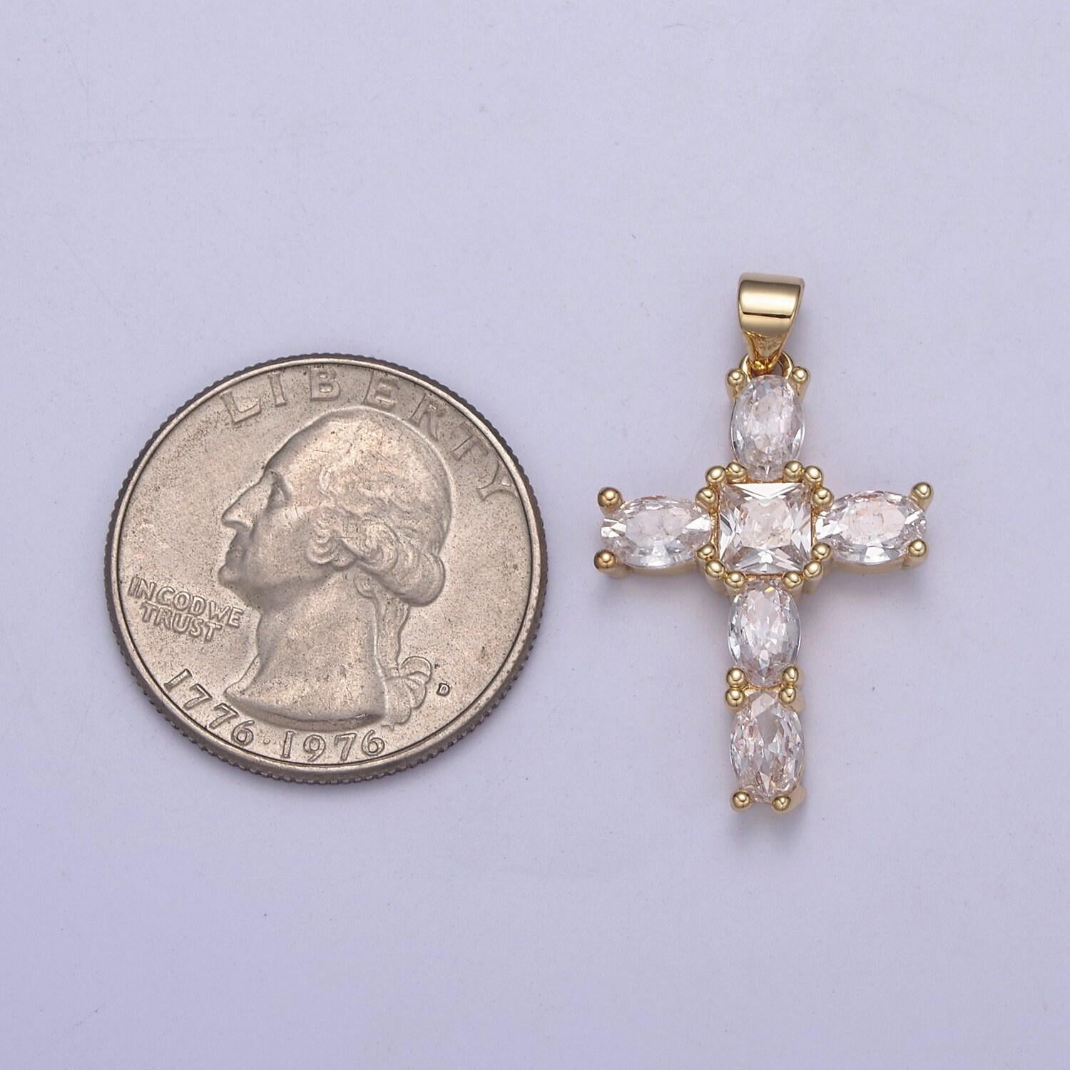 Dainty cubic cross 14k gold filled cross charm religious pendants clear cubic zirconia h-400