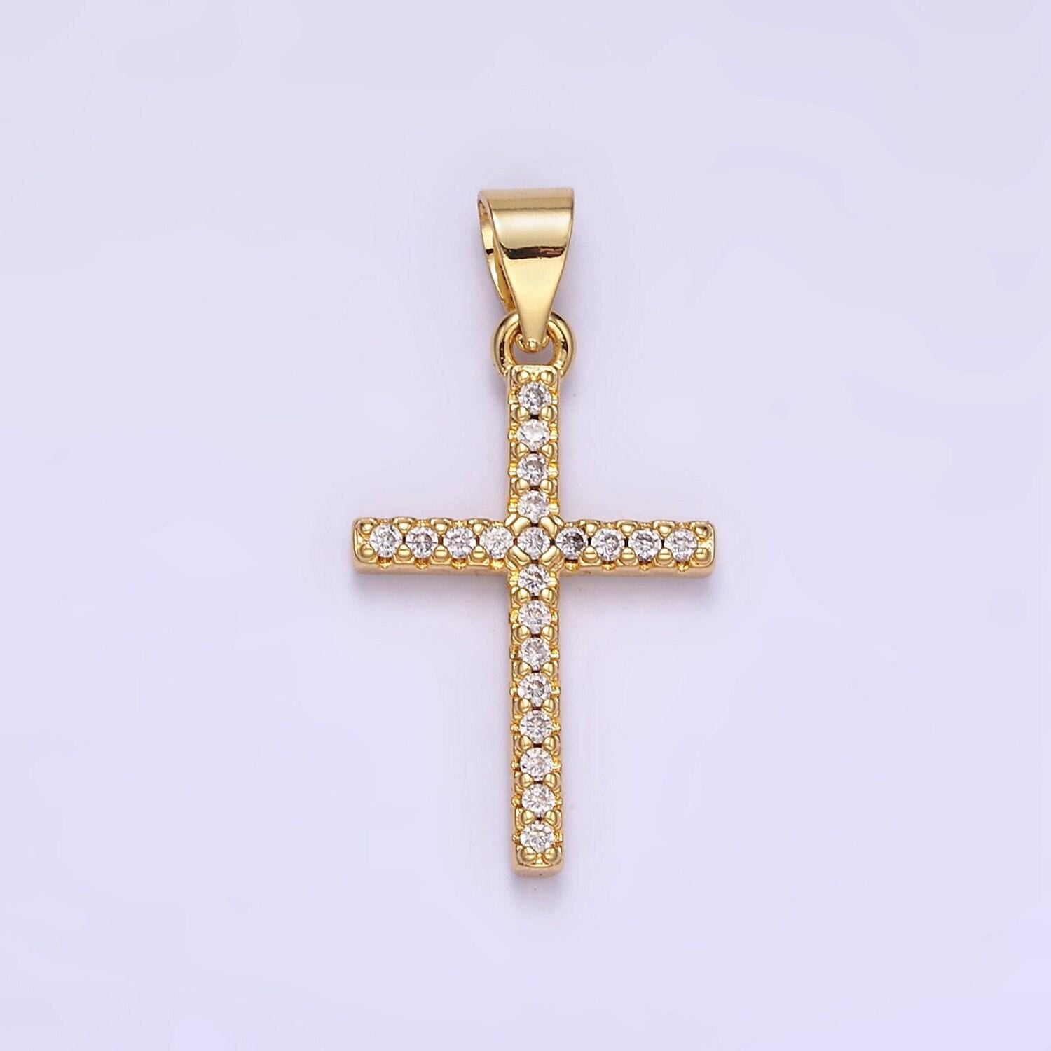 Micro pave cubic cross 24k gold filled pendant, cz 24k pendant, bracelet charm, necklace pendant, 24k gold jewelry h-392