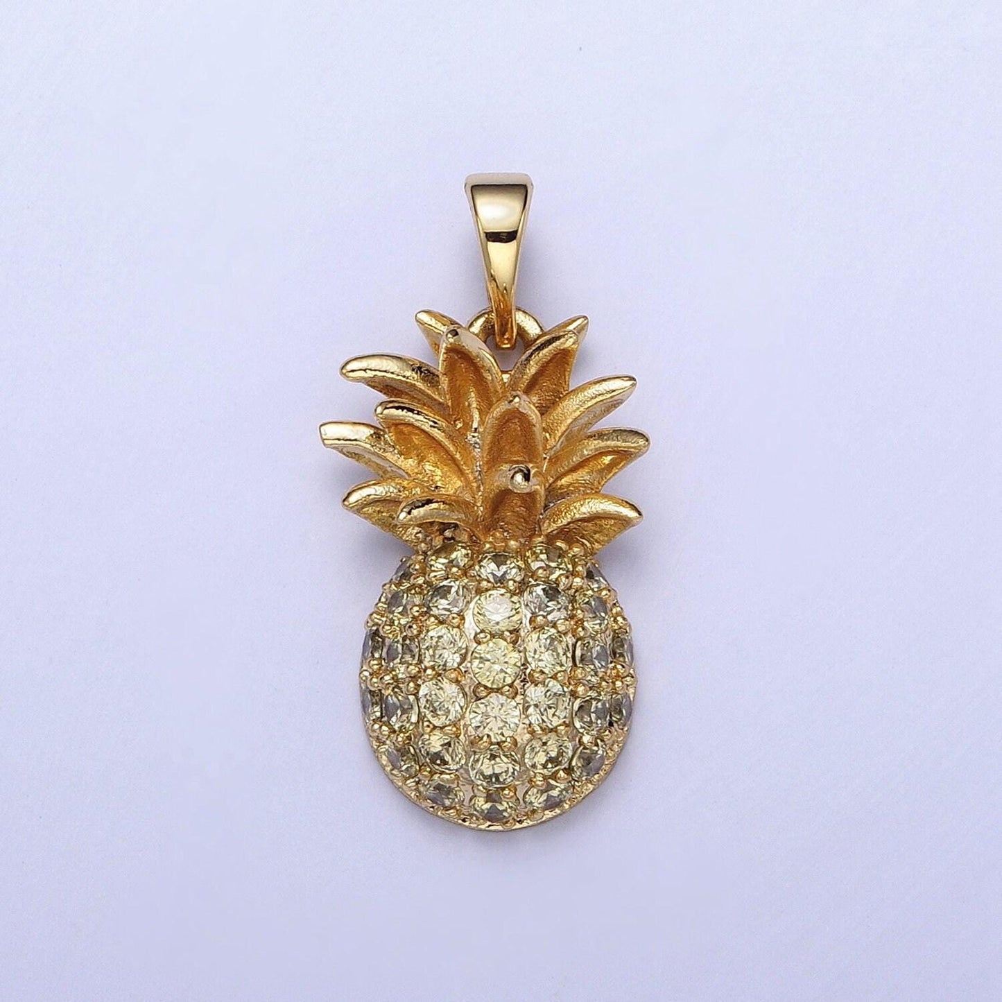 Dainty gold cz pineapple pendant, 24k gold filled summer fruit pineapple clear micro paved cz charm | h-391