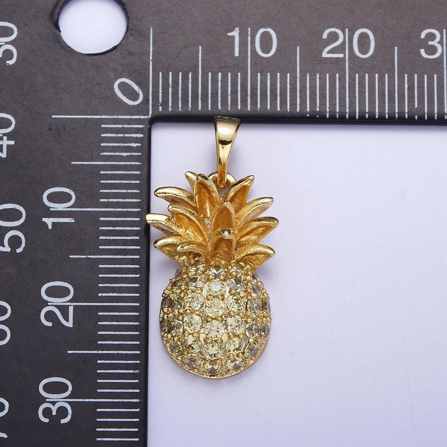 Dainty gold cz pineapple pendant, 24k gold filled summer fruit pineapple clear micro paved cz charm | h-391