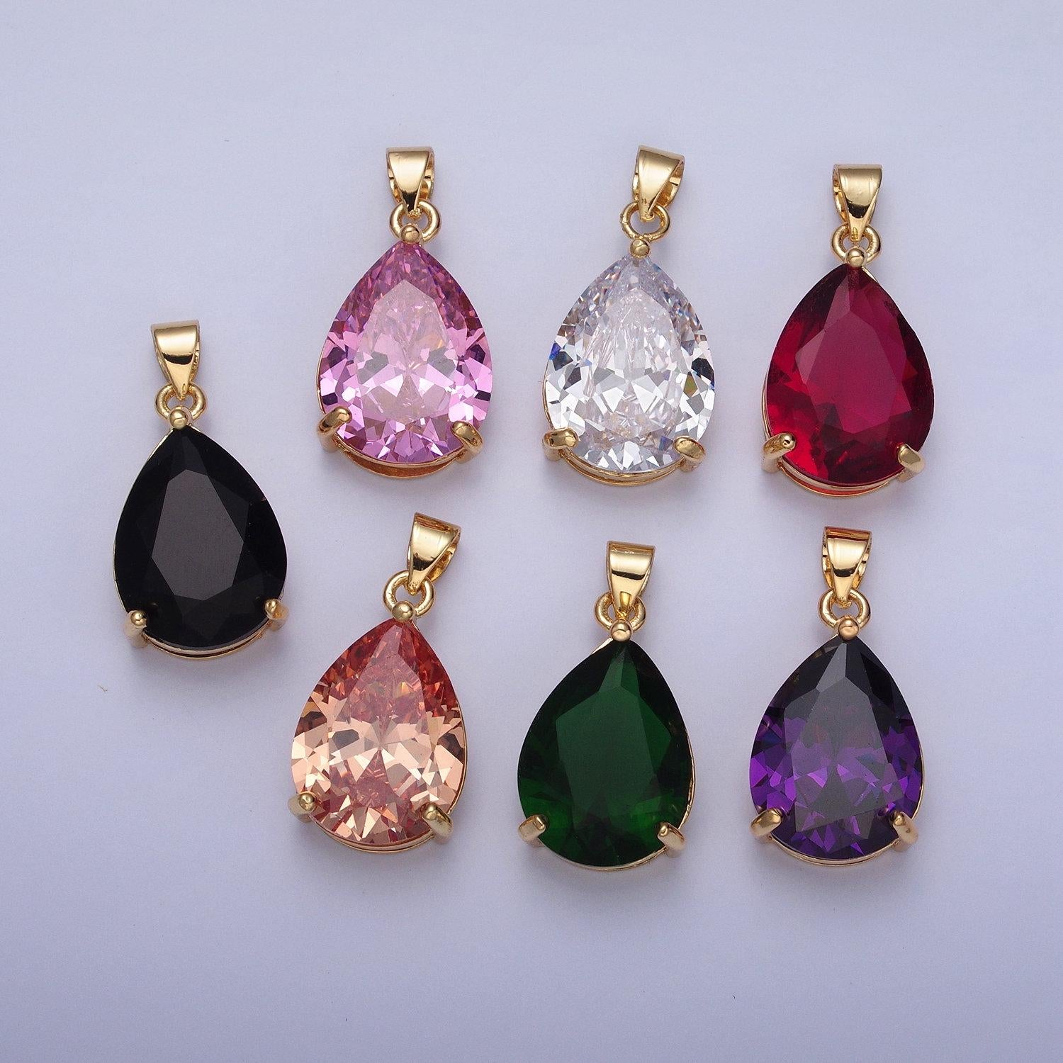 24k gold filled round gemstones teardrop cubic zirconia cz pendant charm for jewelry necklace making