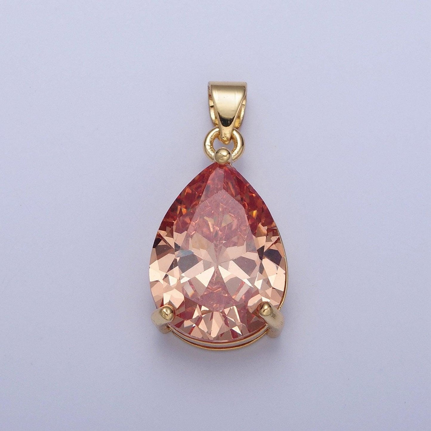 24k gold filled round gemstones teardrop cubic zirconia cz pendant charm for jewelry necklace making
