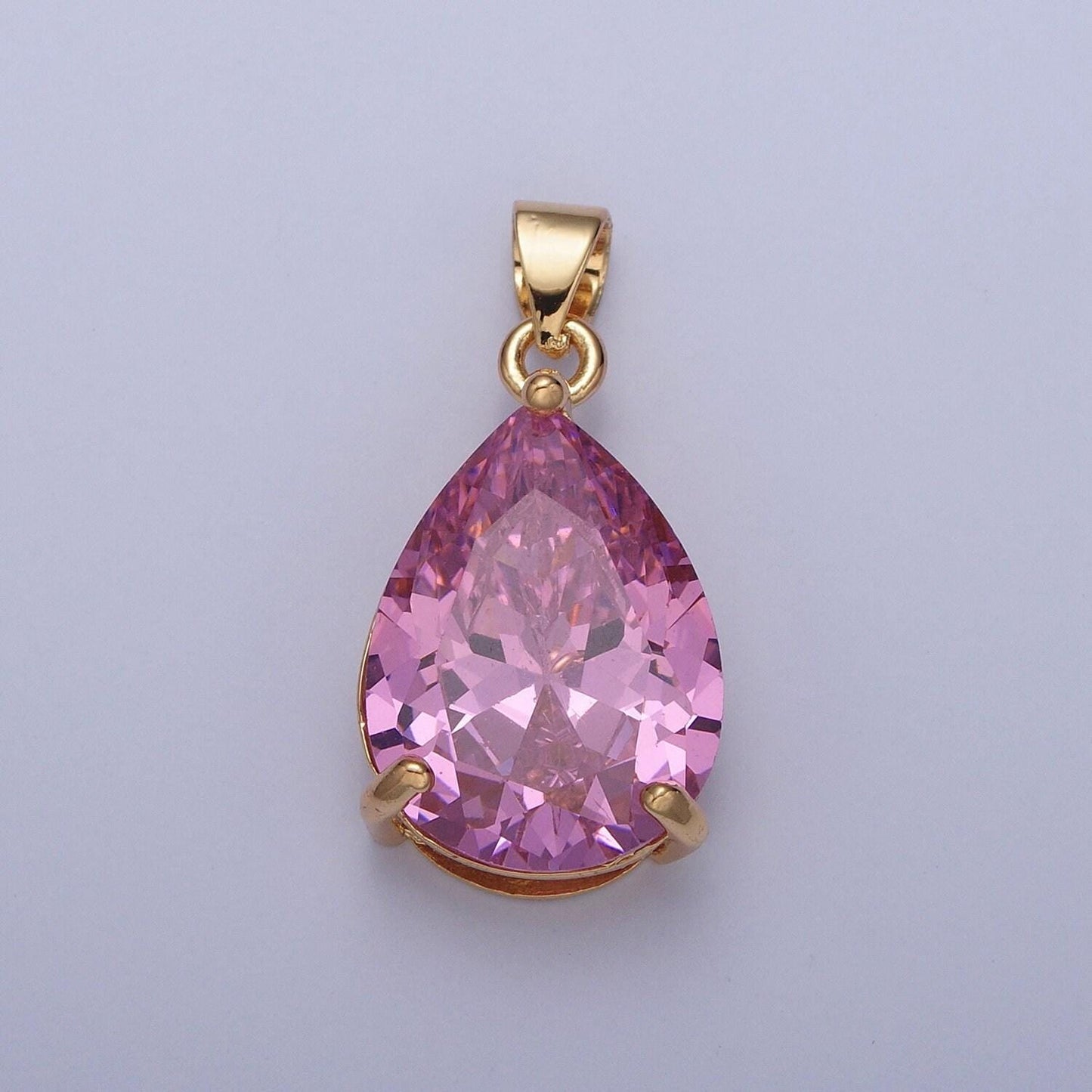 24k gold filled round gemstones teardrop cubic zirconia cz pendant charm for jewelry necklace making