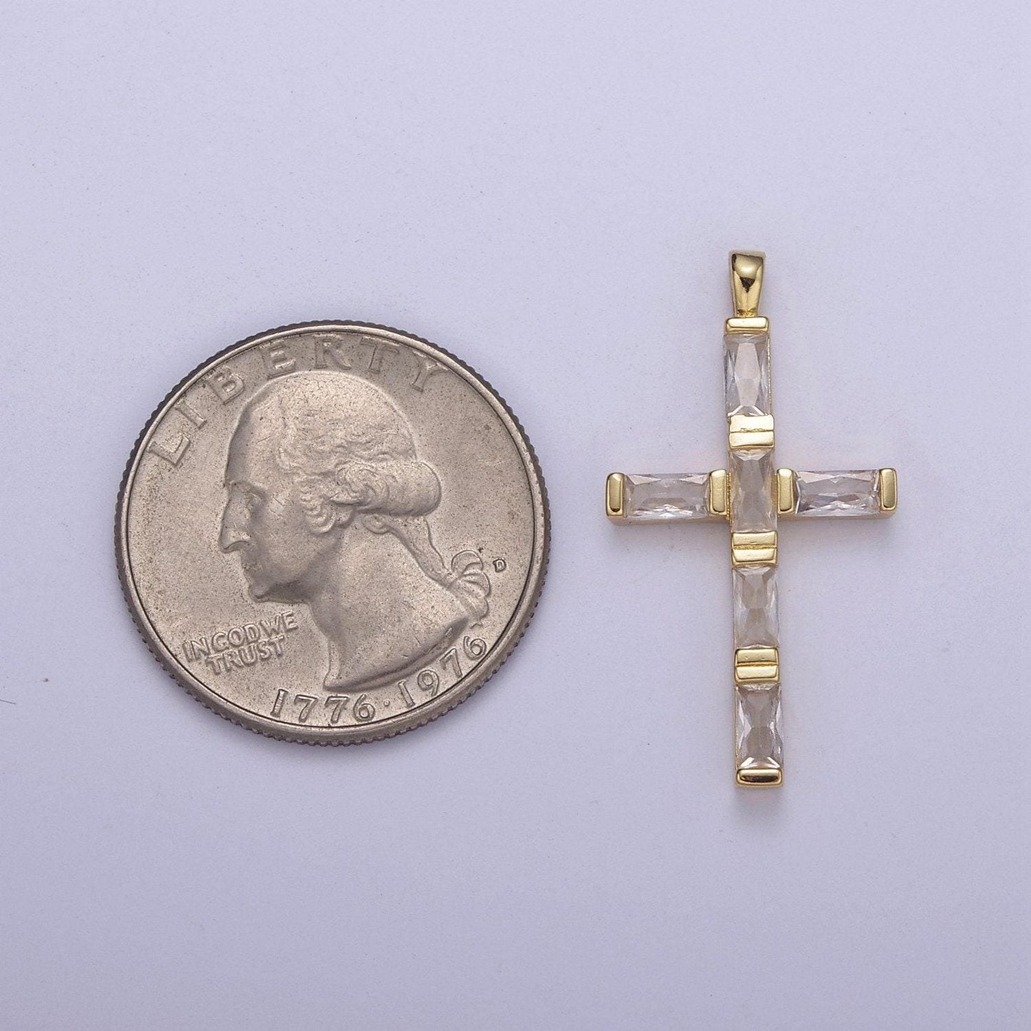 14k gold filled baguette cross pendant cz charm h-363