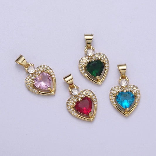 Gold heart geometric shape zircon charm, love gemstone pendant charm wholesale h-362