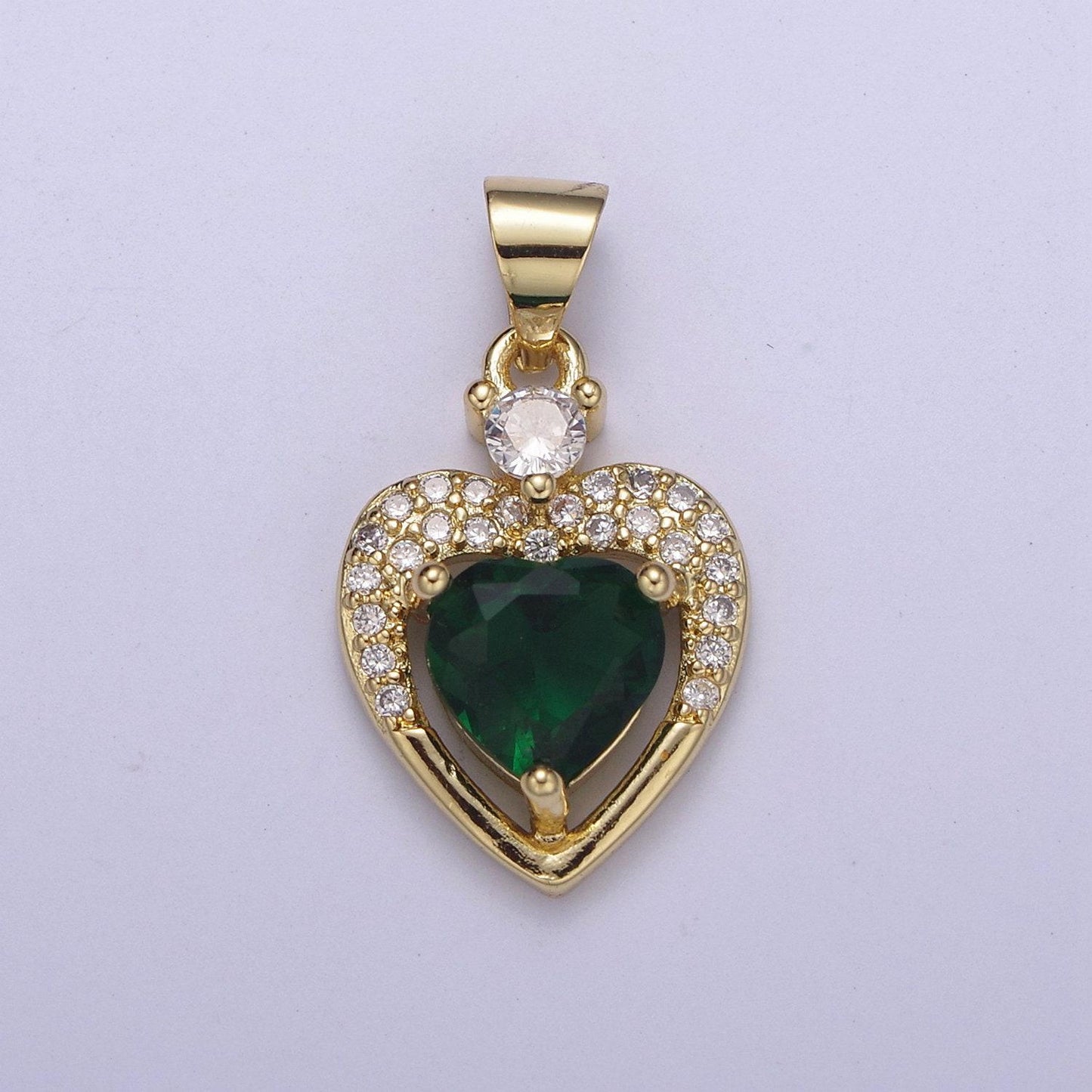 Gold heart geometric shape zircon charm, love gemstone pendant charm wholesale h-362