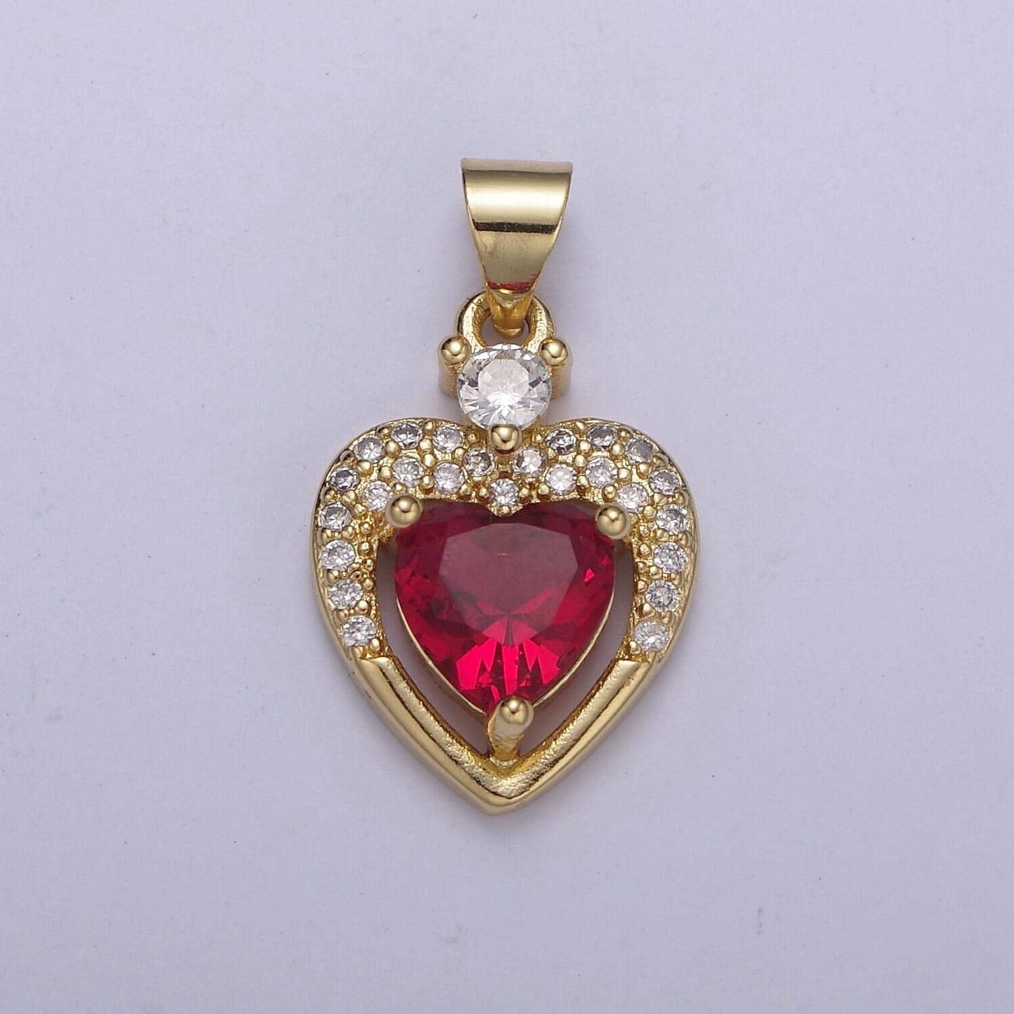 Gold heart geometric shape zircon charm, love gemstone pendant charm wholesale h-362