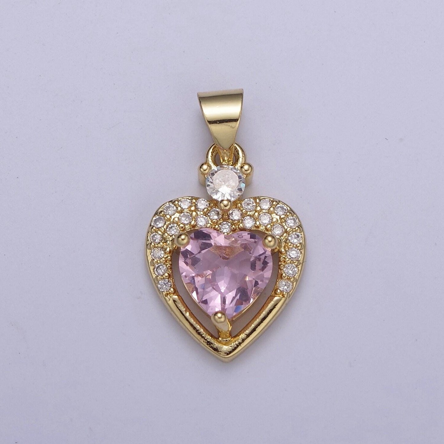 Gold heart geometric shape zircon charm, love gemstone pendant charm wholesale h-362
