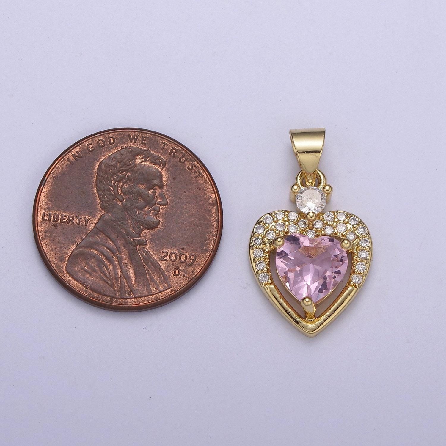 Gold heart geometric shape zircon charm, love gemstone pendant charm wholesale h-362