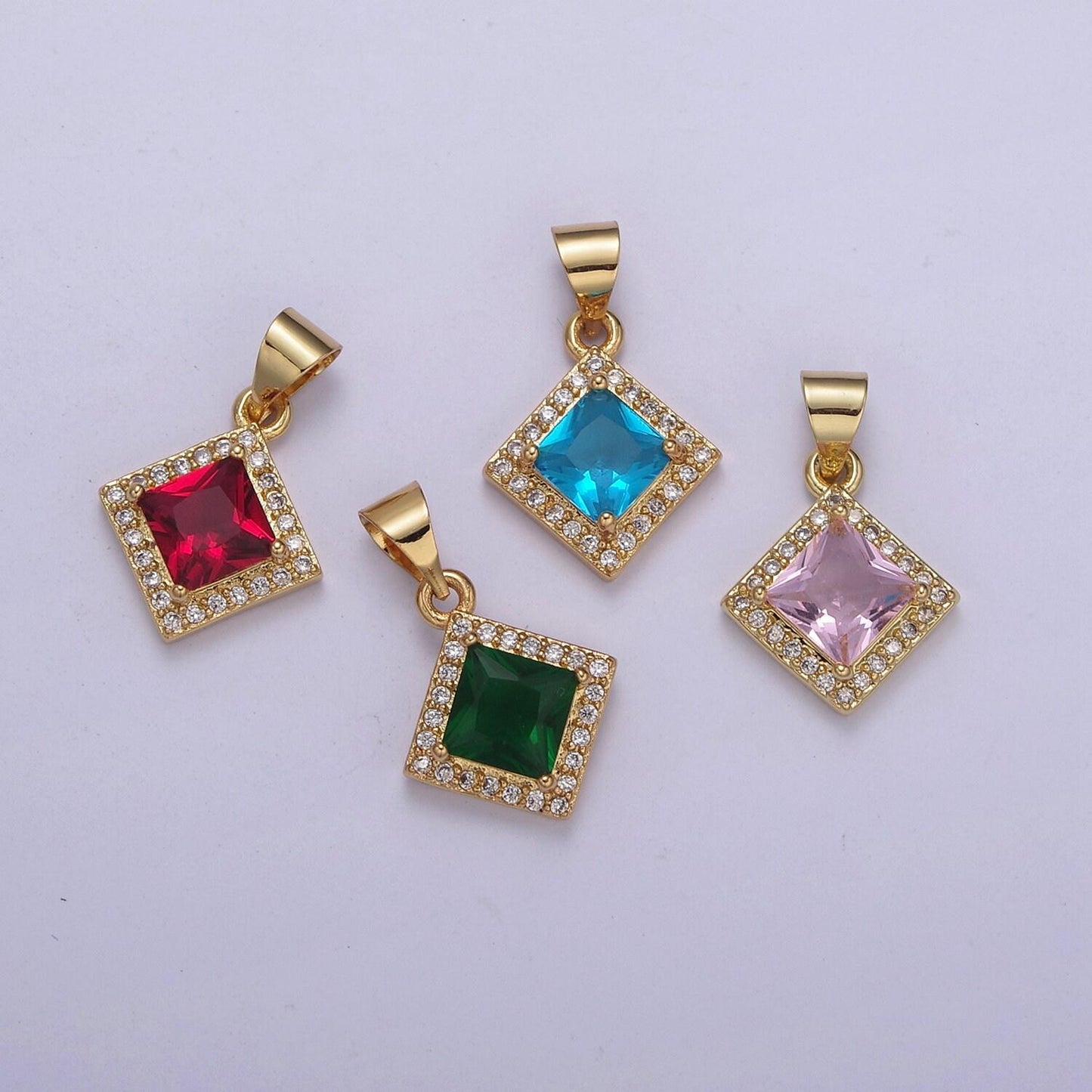Rhombus geometric shape zircon connector charm, square gemstone pendant charm wholesale h-354