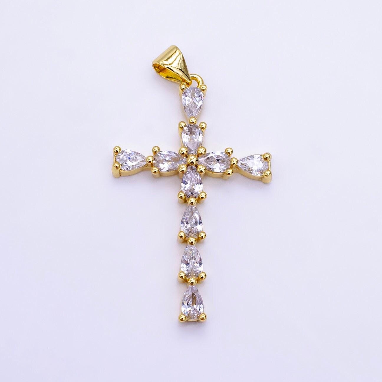 Minimalistic gold cross cz pendant, 24k gold filled micro paved clear cubic zirconia crystals religious cross charm | h352