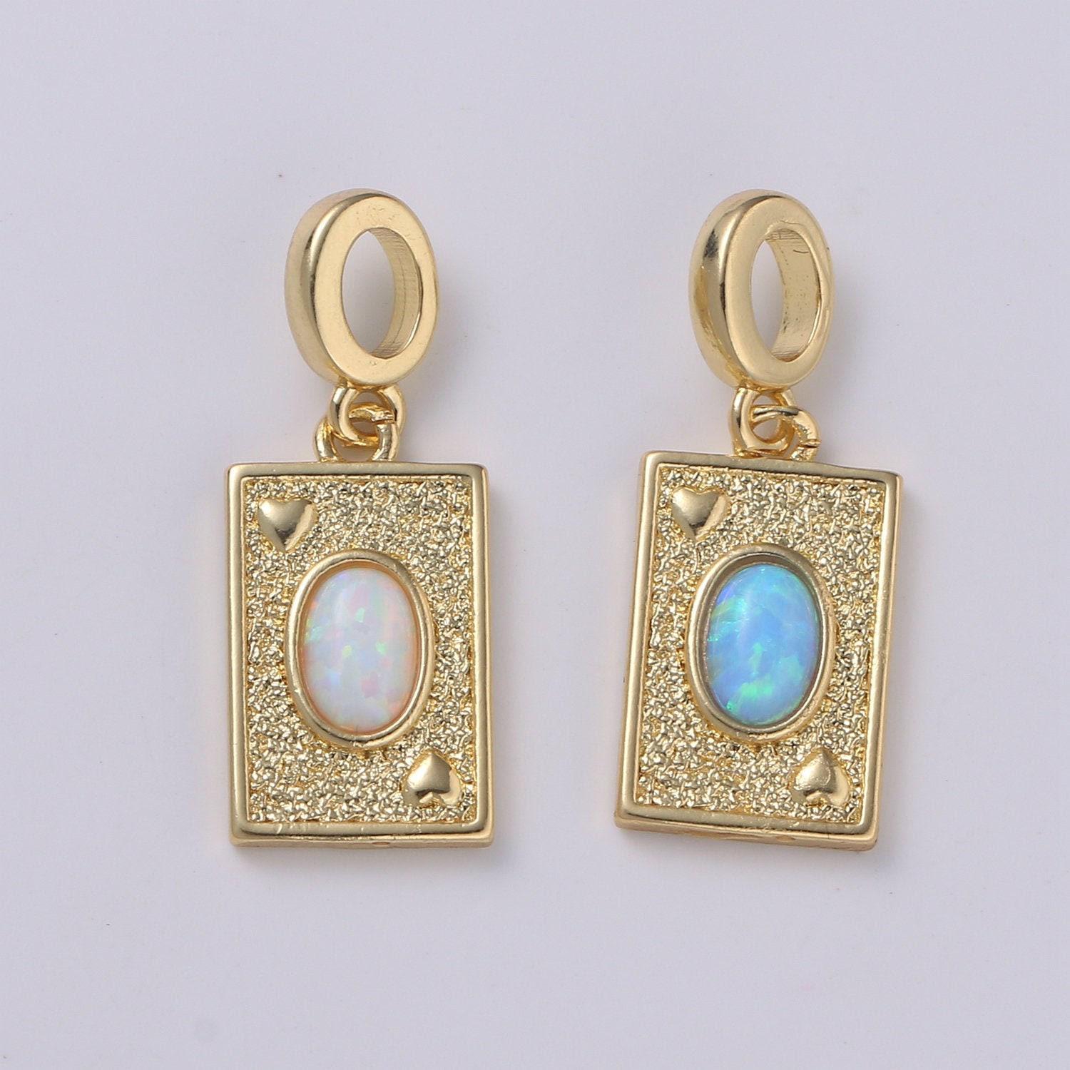 14k gold filled tag opal charm rectangle medallion, heart pendant necklace charm for statement necklace component jewelry supply h-348 h-349