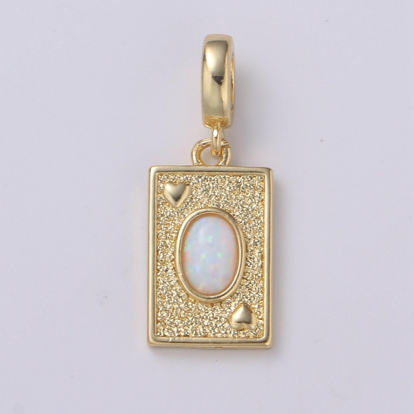 14k gold filled tag opal charm rectangle medallion, heart pendant necklace charm for statement necklace component jewelry supply h-348 h-349