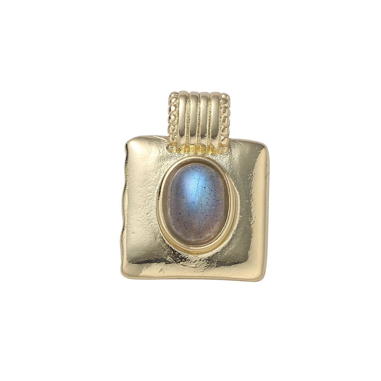 Square gold oval moonstone solitaire charm gold tag bracelet pendant, gold charm for necklace supply diy jewelry pdgf 2177