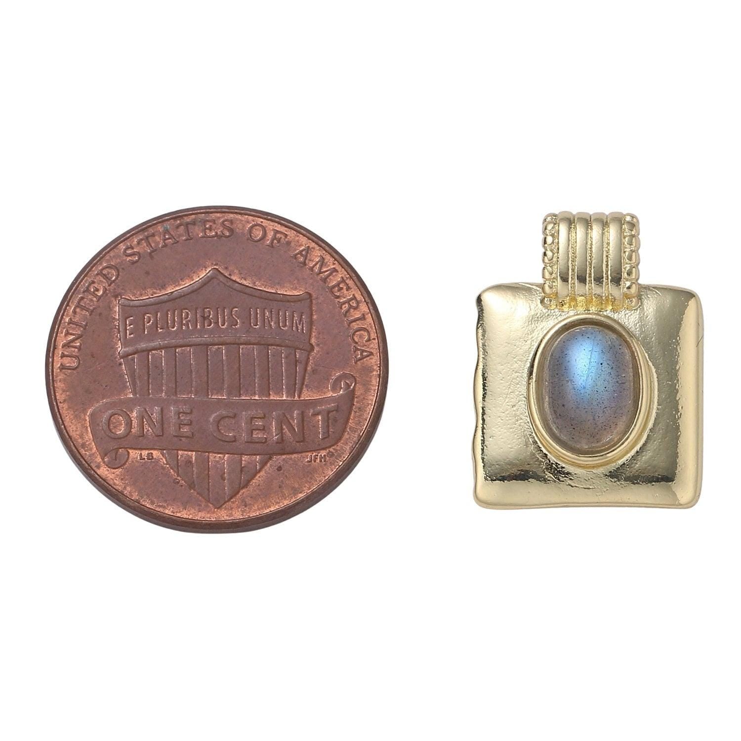 Square gold oval moonstone solitaire charm gold tag bracelet pendant, gold charm for necklace supply diy jewelry pdgf 2177