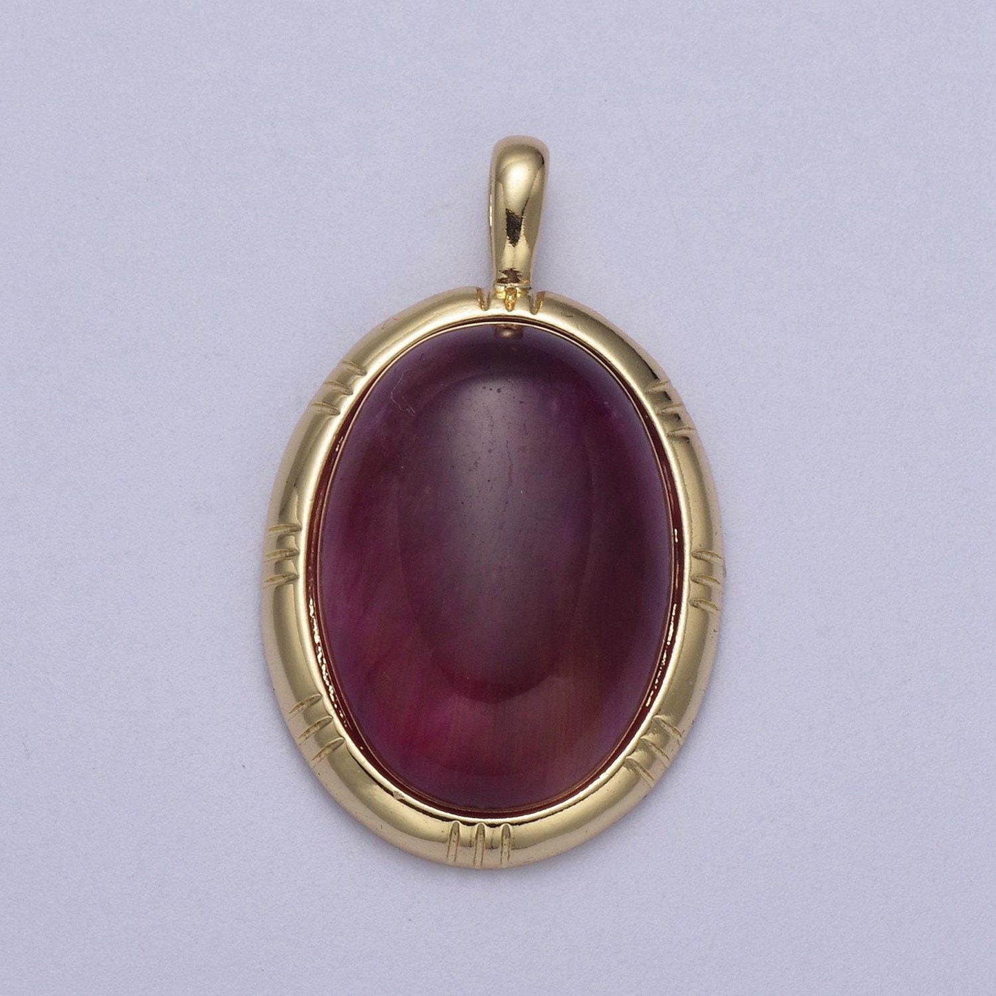 Tiger eye gemstone necklace pendant - oval medallion tiger’s eye gemstone pendant green purple yellow stone h-332 / h-333 / h-334