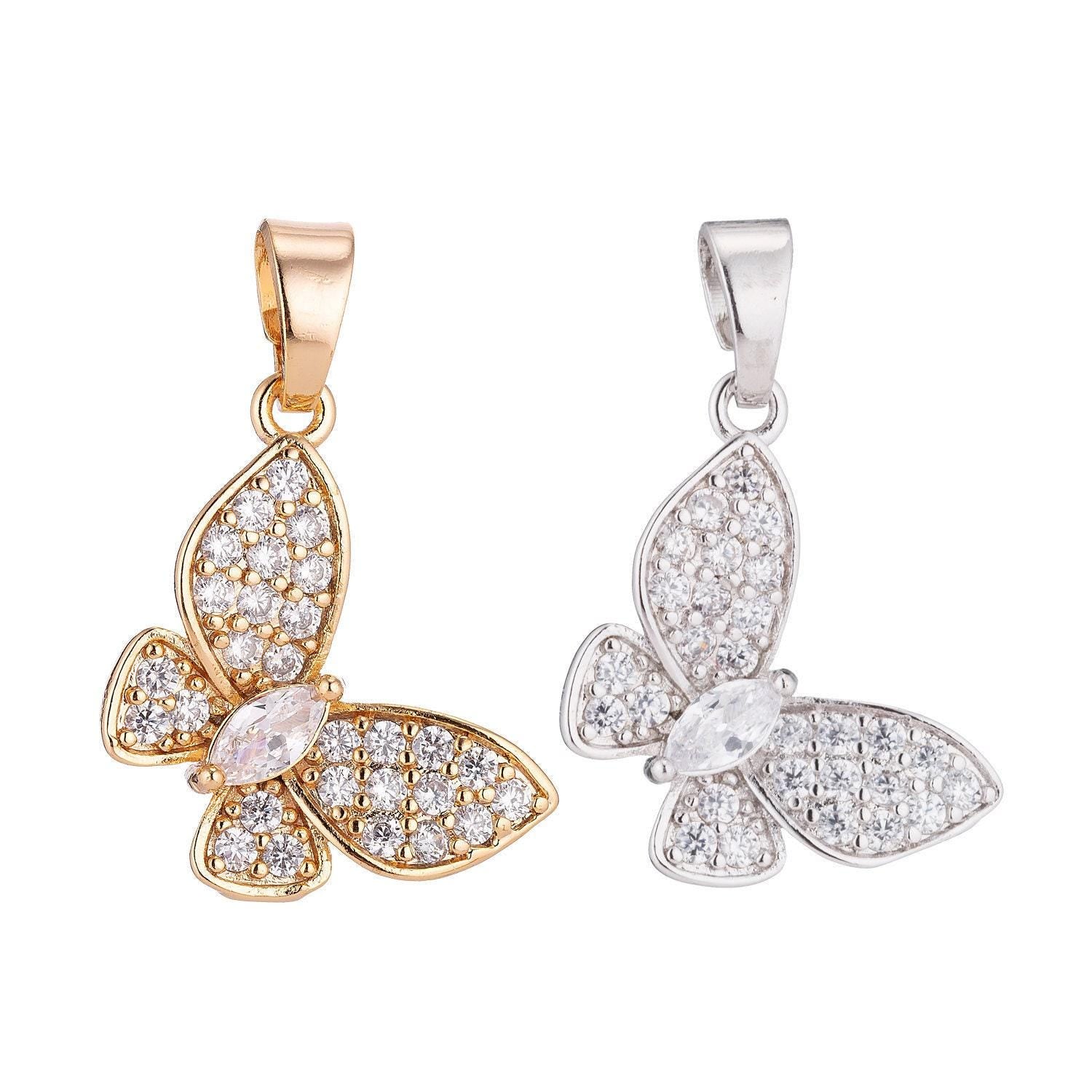 Gold fill cute monarch butterfly insect spring animal lover cubic zirconia necklace pendant charm bead bails findings for jewelry making