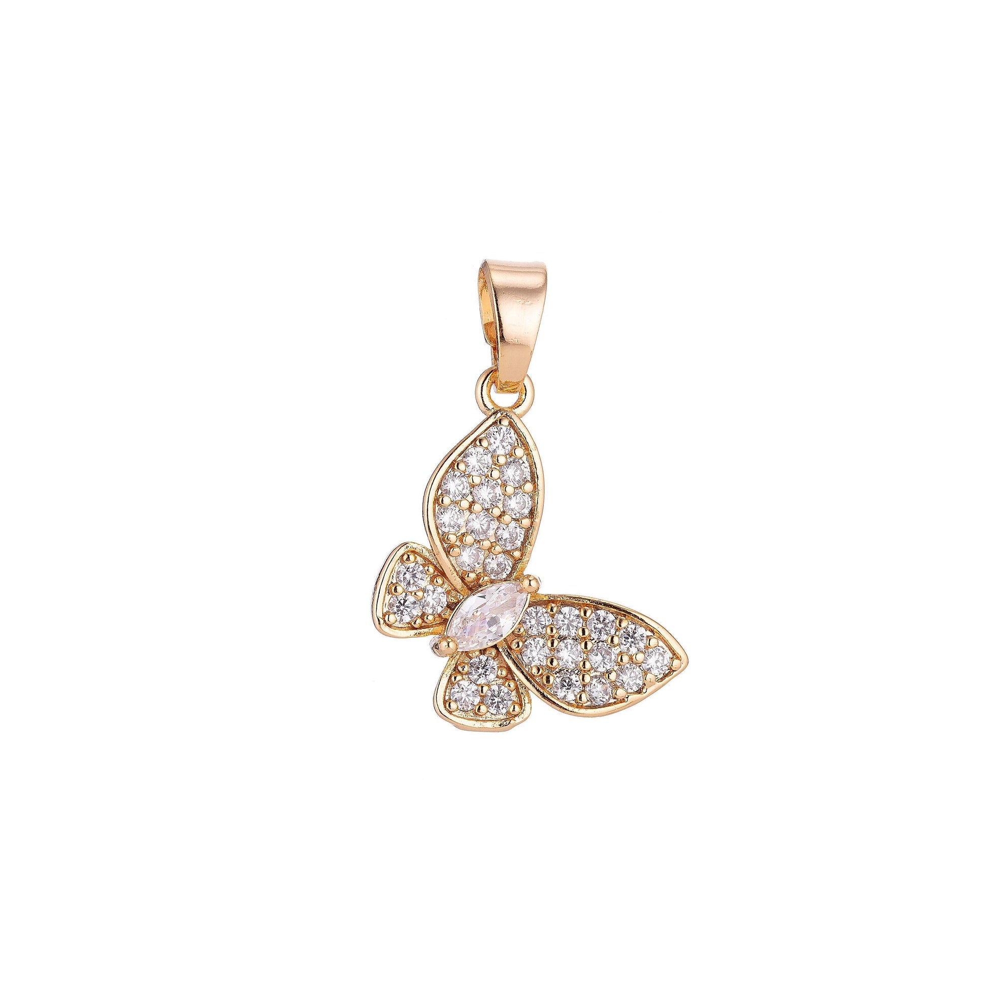 Gold fill cute monarch butterfly insect spring animal lover cubic zirconia necklace pendant charm bead bails findings for jewelry making