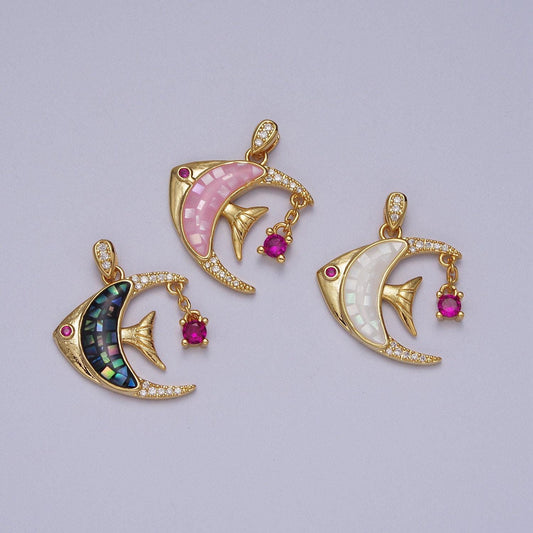 Dainty gold filled tropical fish pendant, colorful opal tropical fish charm, ocean charm, for diy jewelry making supply h306