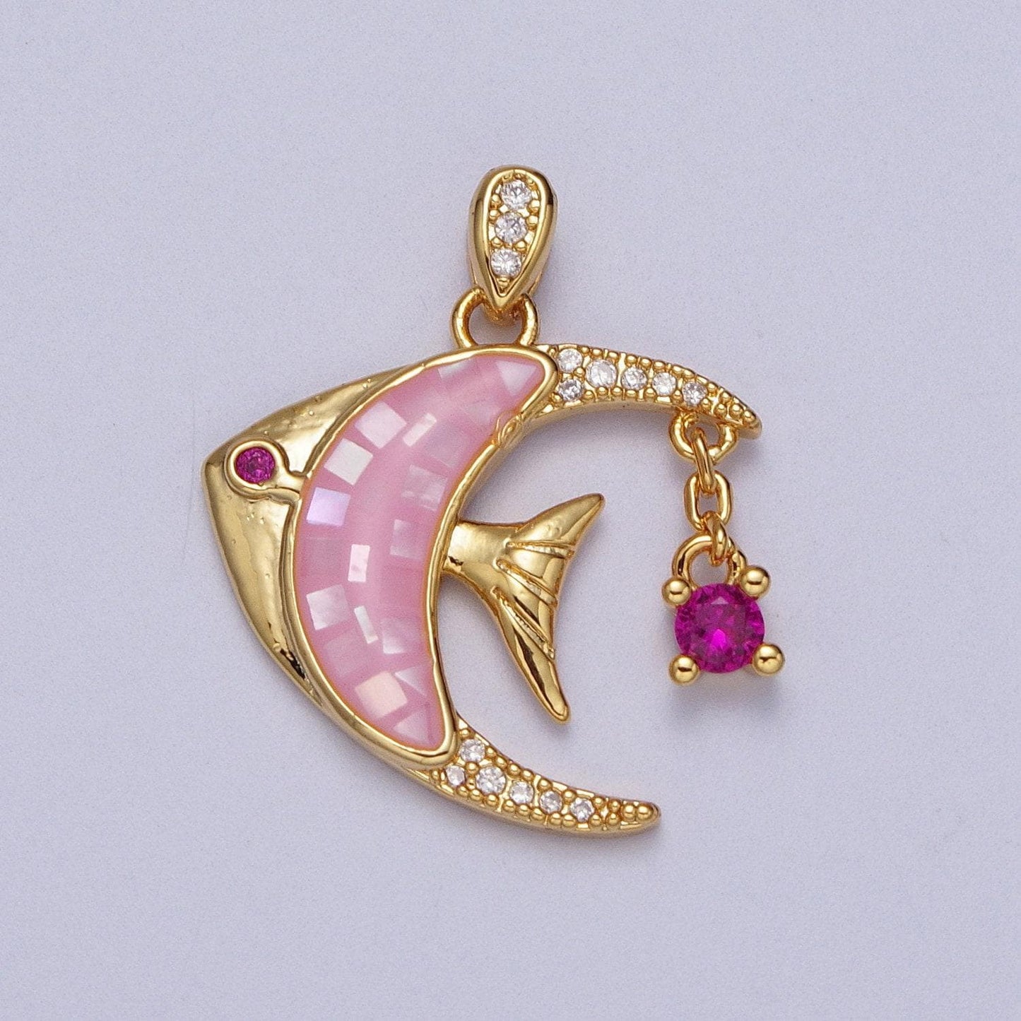 Dainty gold filled tropical fish pendant, colorful opal tropical fish charm, ocean charm, for diy jewelry making supply h306