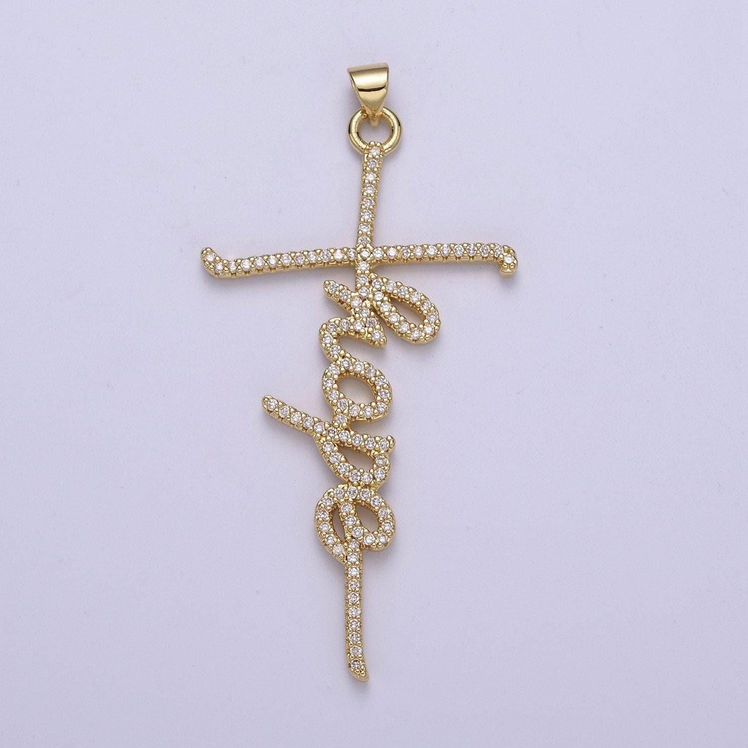 Cubic gold cross hope word pendant for religious jewelry h-314