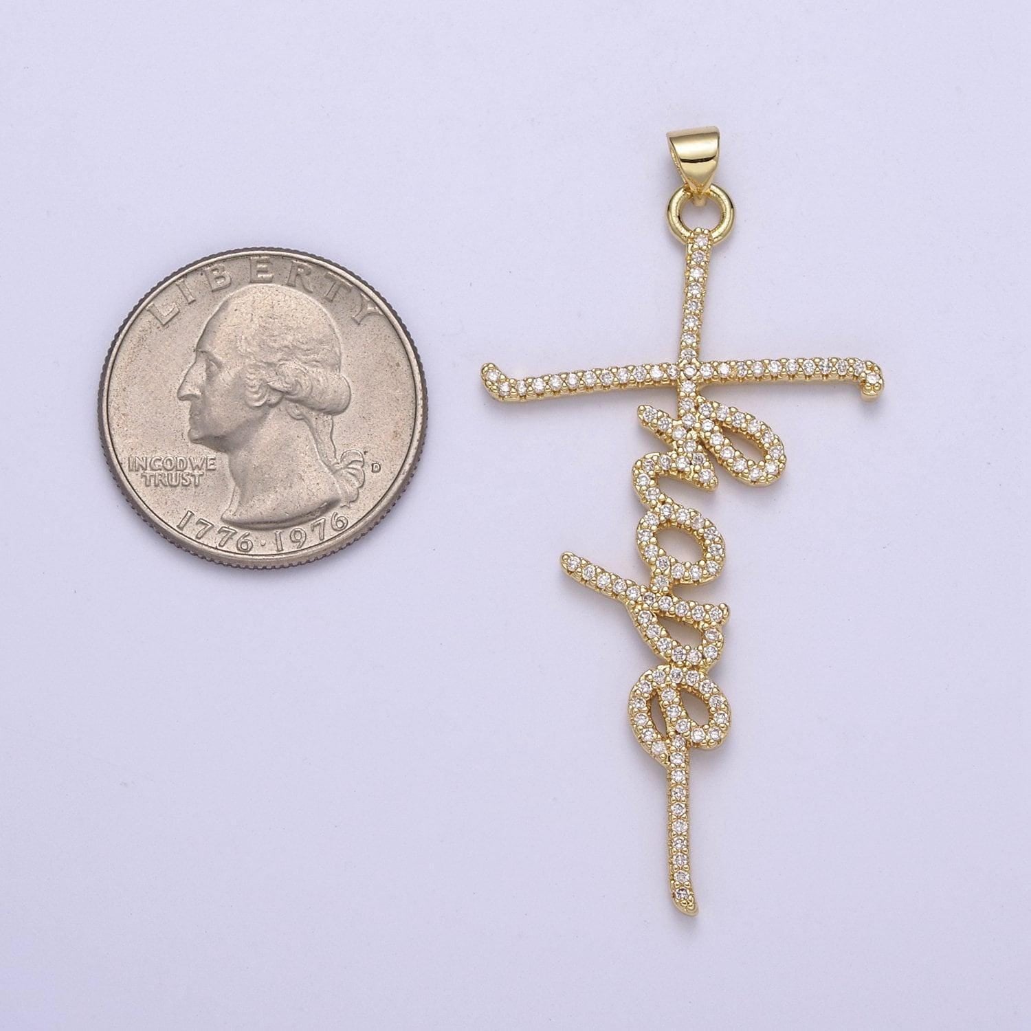 Cubic gold cross hope word pendant for religious jewelry h-314
