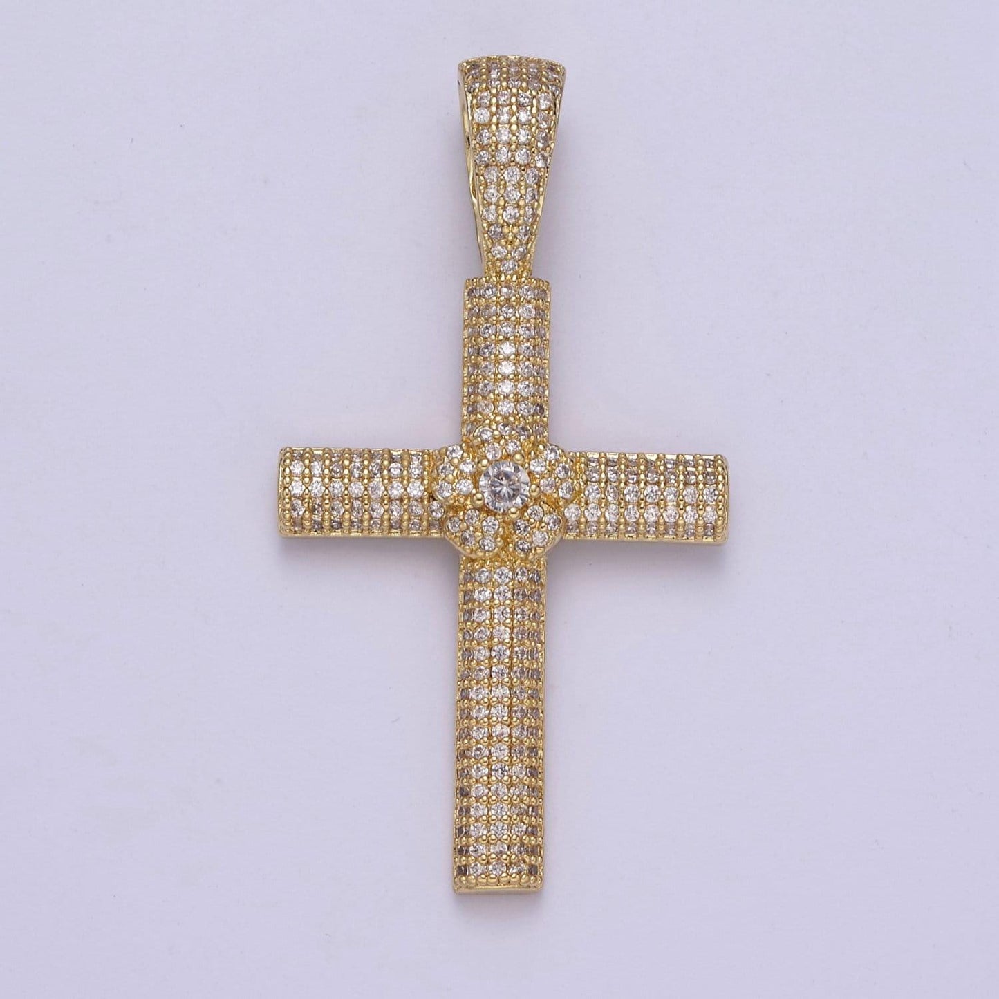 Iced out cubic cross pendant in 14k gold filled charm for religious statement jewelry h-313