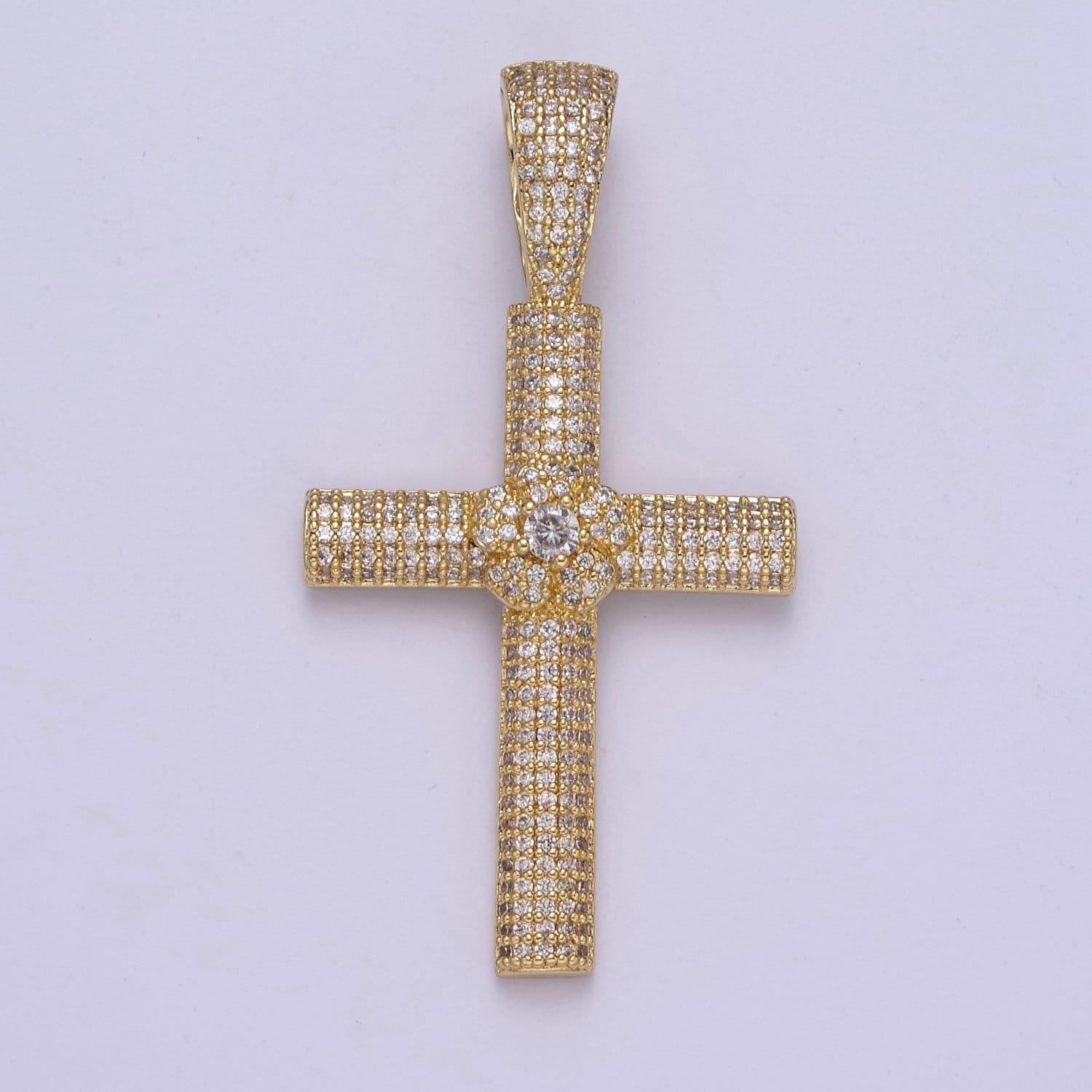 Iced out cubic cross pendant in 14k gold filled charm for religious statement jewelry h-313