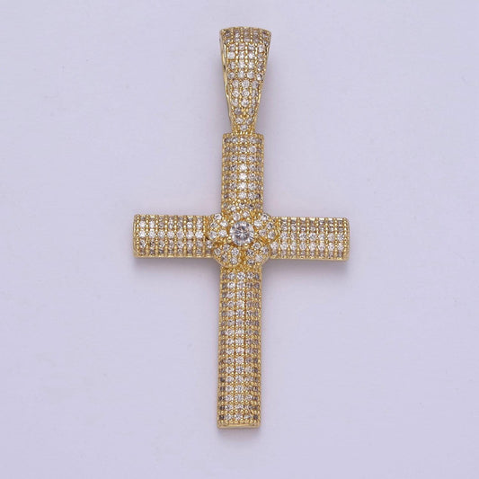 Iced out cubic cross pendant in 14k gold filled charm for religious statement jewelry h-313