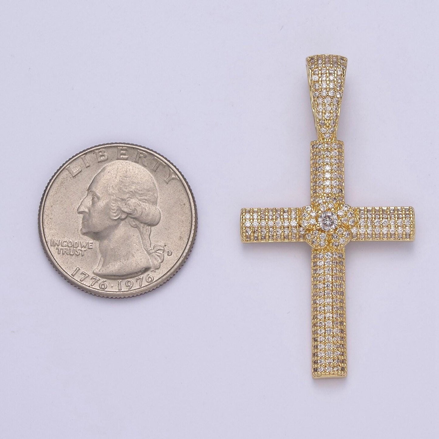 Iced out cubic cross pendant in 14k gold filled charm for religious statement jewelry h-313