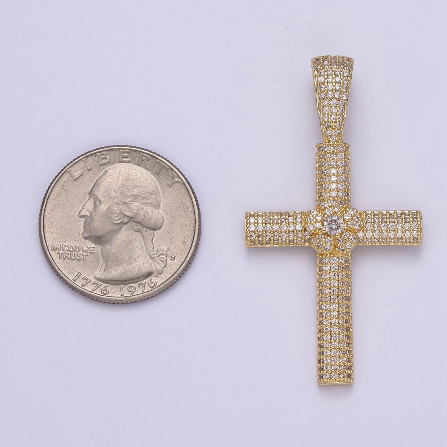 Iced out cubic cross pendant in 14k gold filled charm for religious statement jewelry h-313