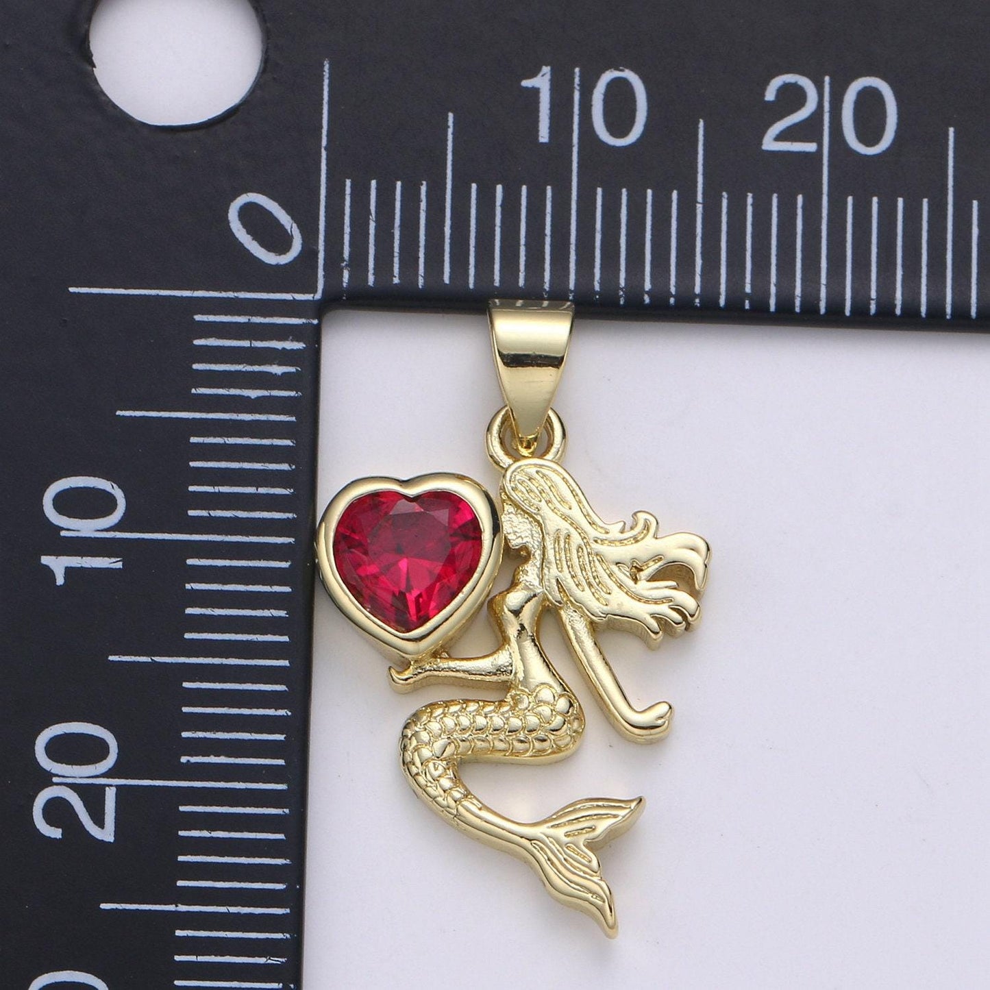 1pc24k gold solitaire cz mermaid pendant charm, love cz mermaid heart pendant charm, pendant, for diy jewelry.pdgf 2172
