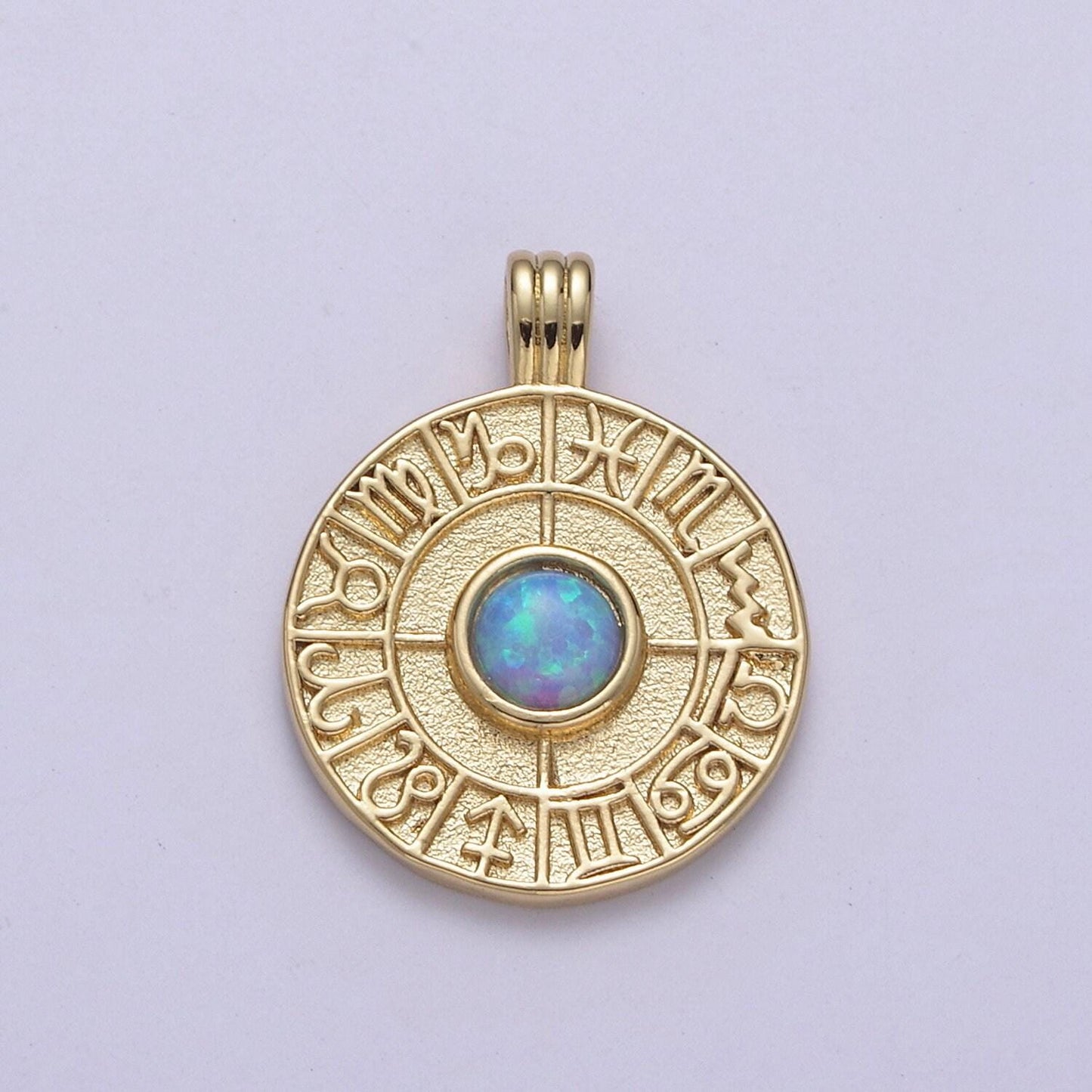 Dainty gold opal zodiac medallion horoscope coin pendant h-281, h-283, h-284