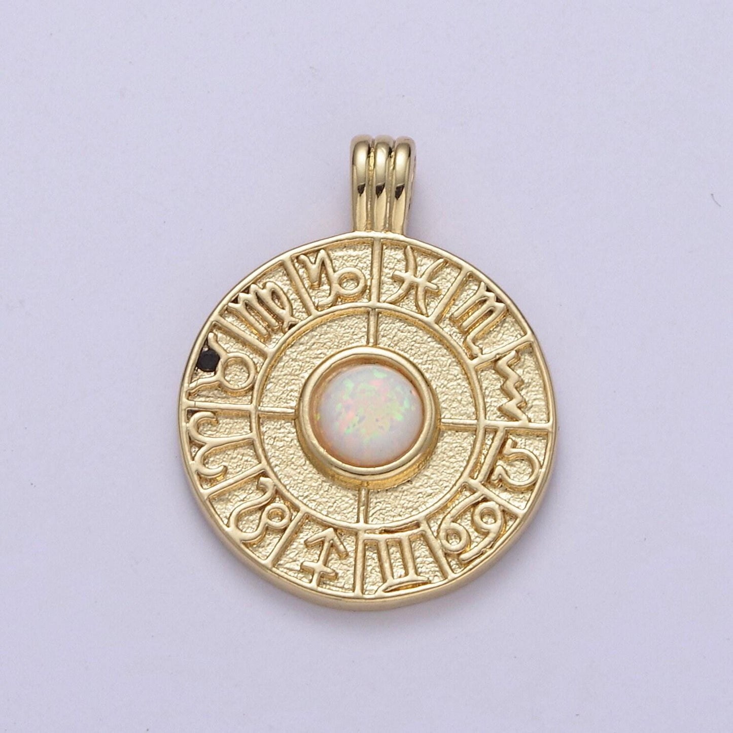 Dainty gold opal zodiac medallion horoscope coin pendant h-281, h-283, h-284