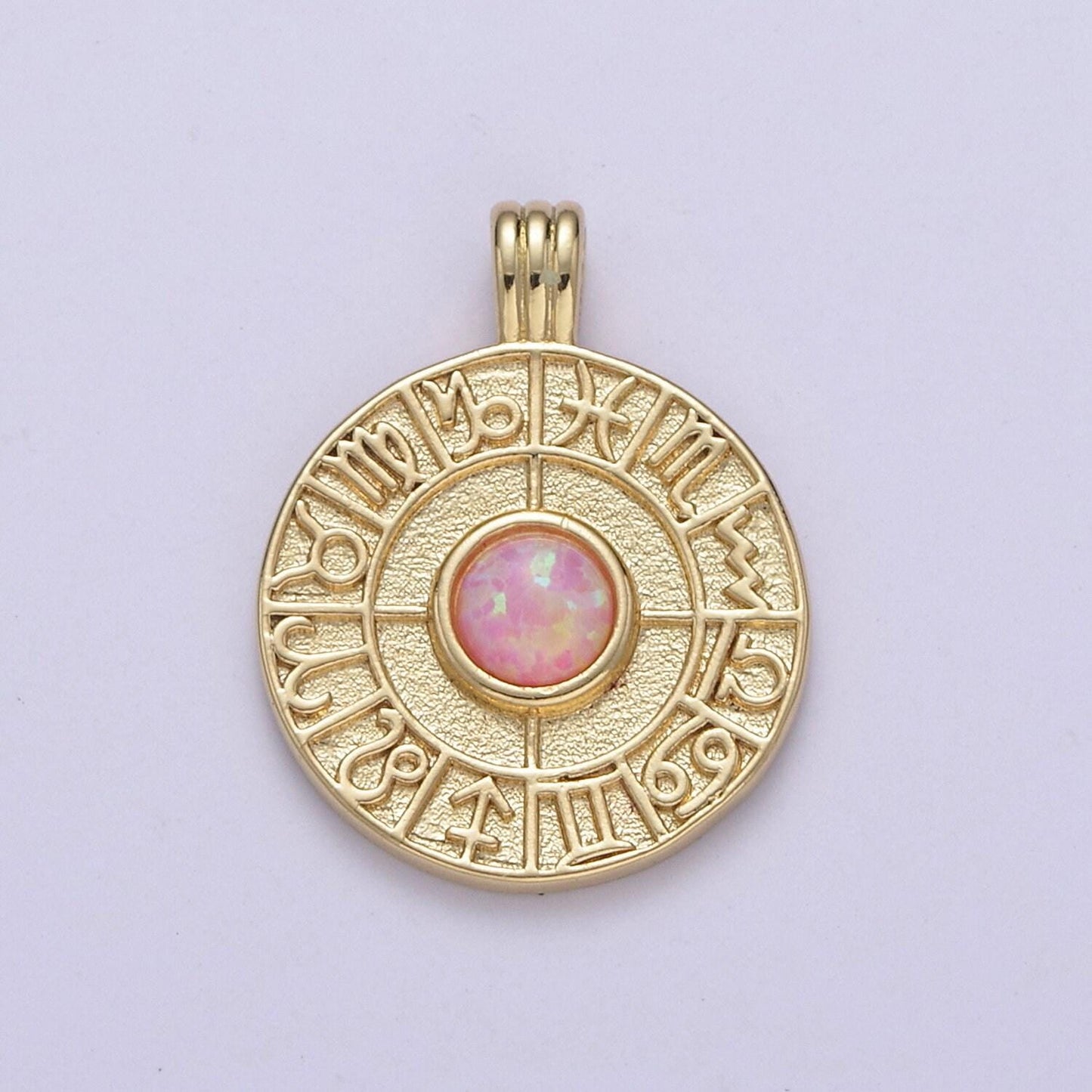 Dainty gold opal zodiac medallion horoscope coin pendant h-281, h-283, h-284