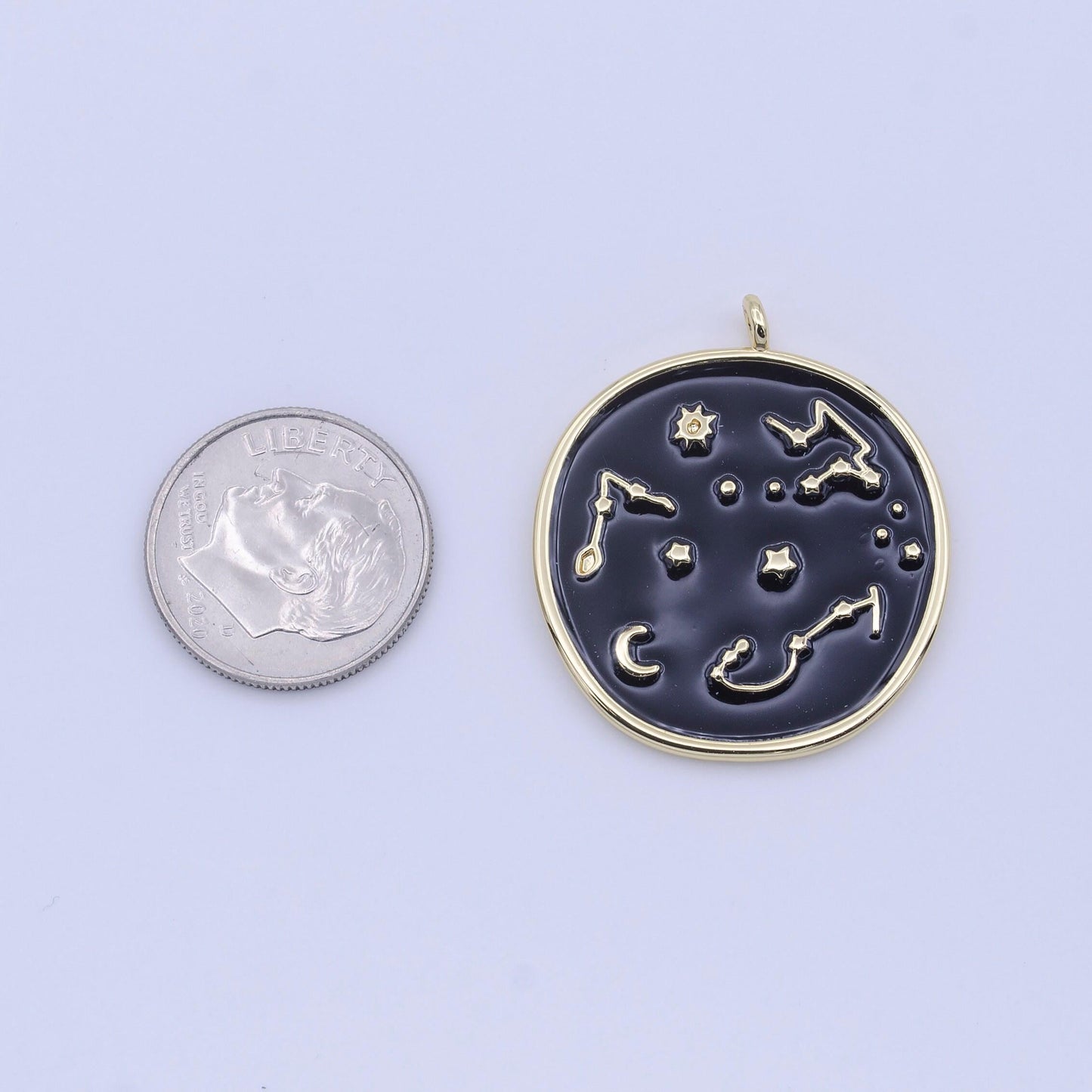 Gold filled black enamel celestial stars constellation charm white star galaxy round charm | h274 h277