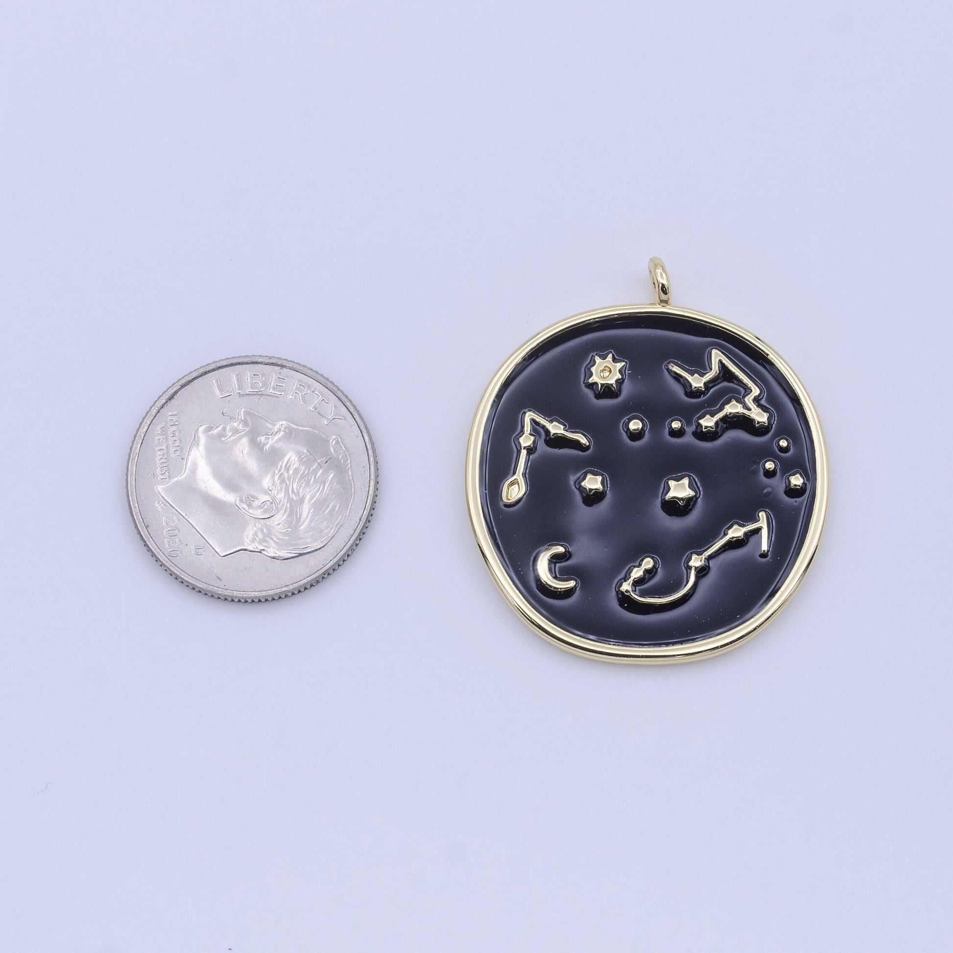 Gold filled black enamel celestial stars constellation charm white star galaxy round charm | h274 h277